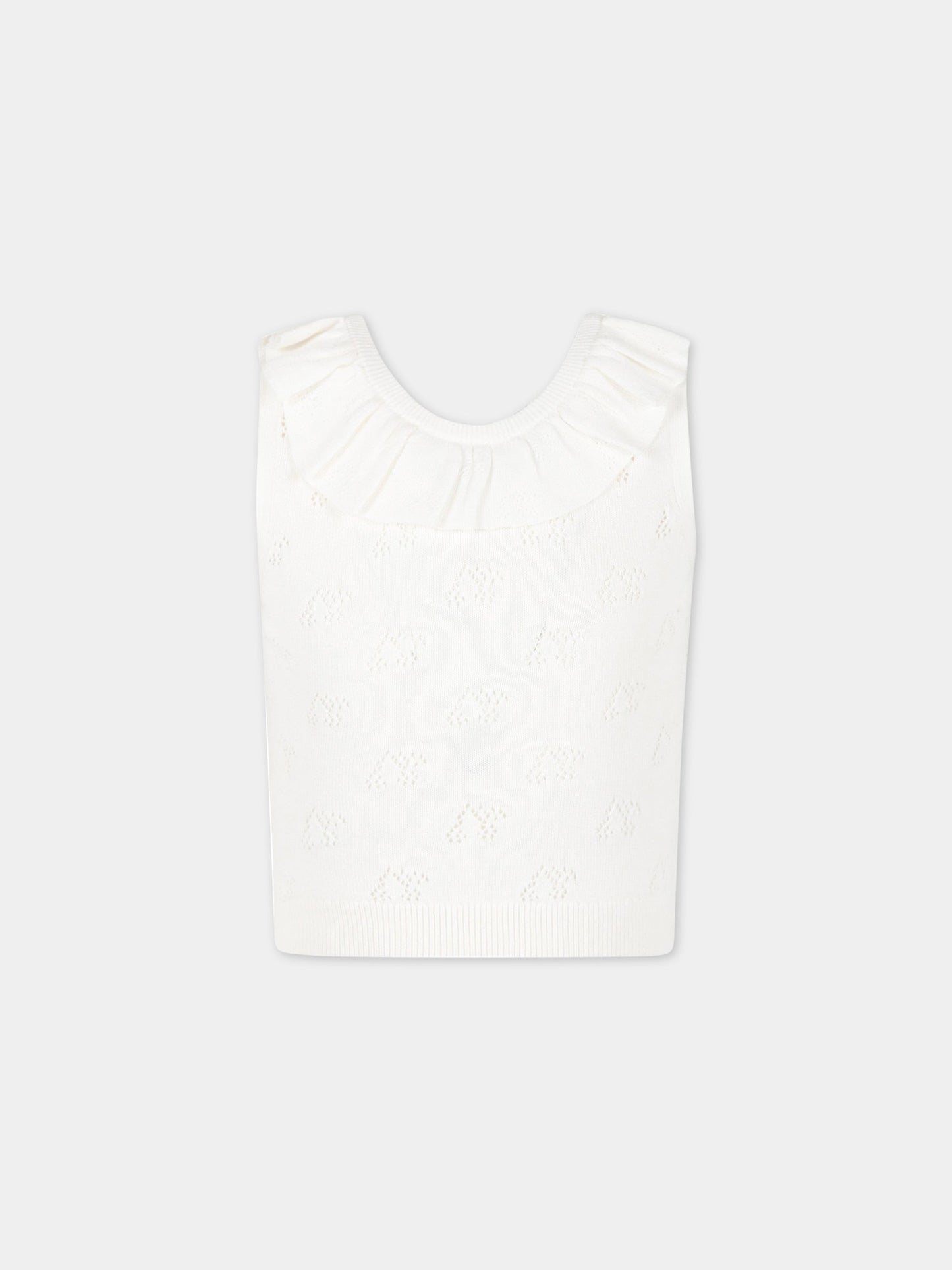 Maglia bianca per bambina con rouches e ciliegie all-over,Bonpoint,S03GJUK00008 002