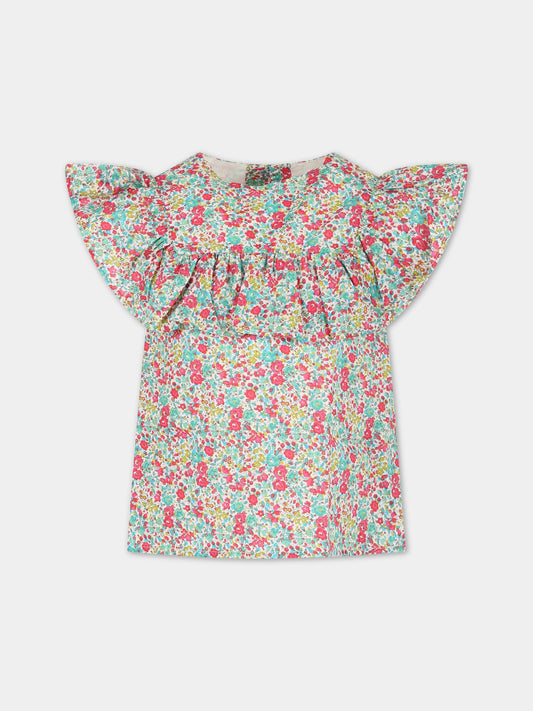T-shirt multicolor per bambina con stampa liberty,Bonpoint,S03GBLW00006 544A