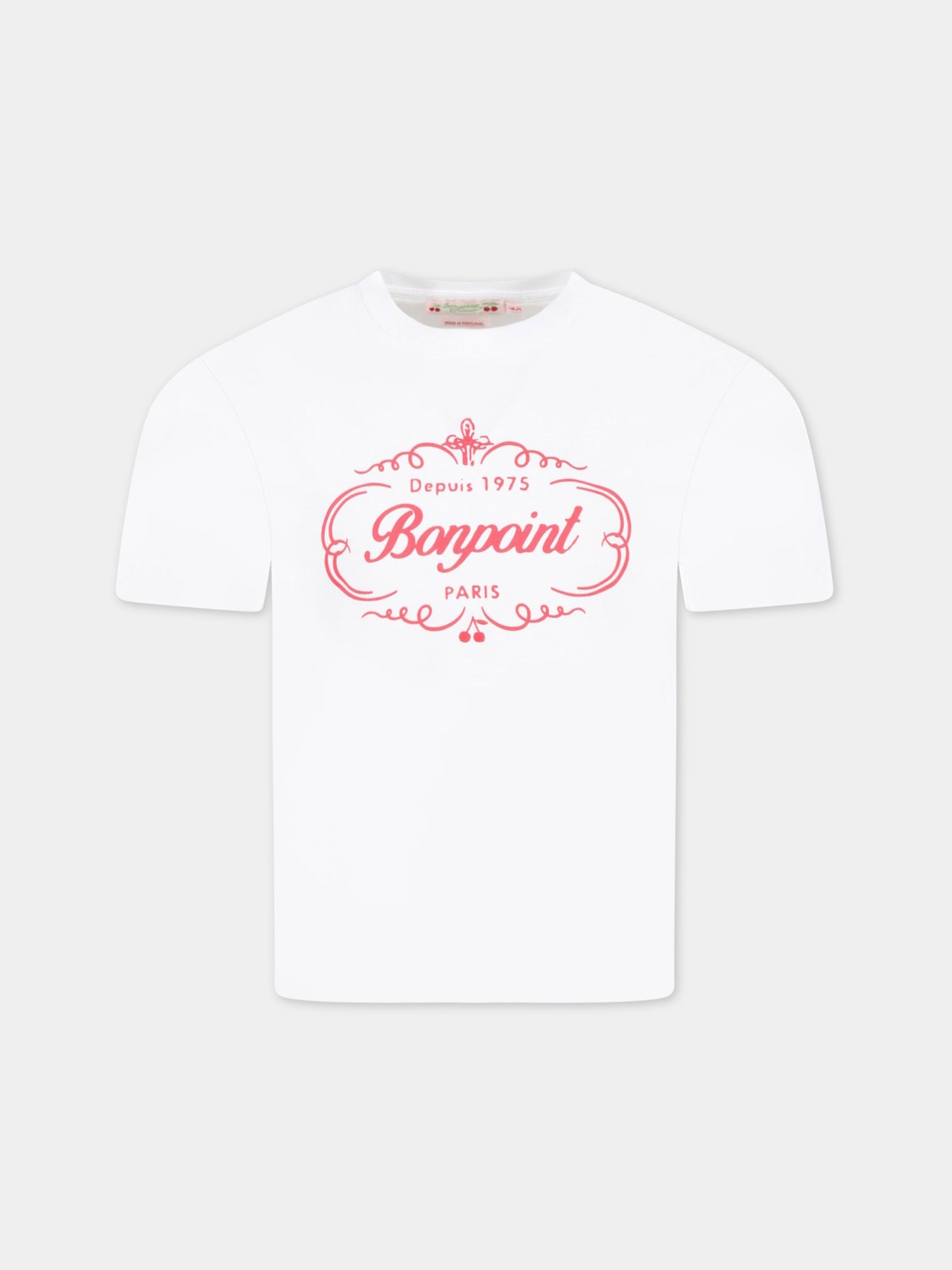 T-shirt bianca per bambina con logo rosso,Bonpoint,S03GTSK00009 100