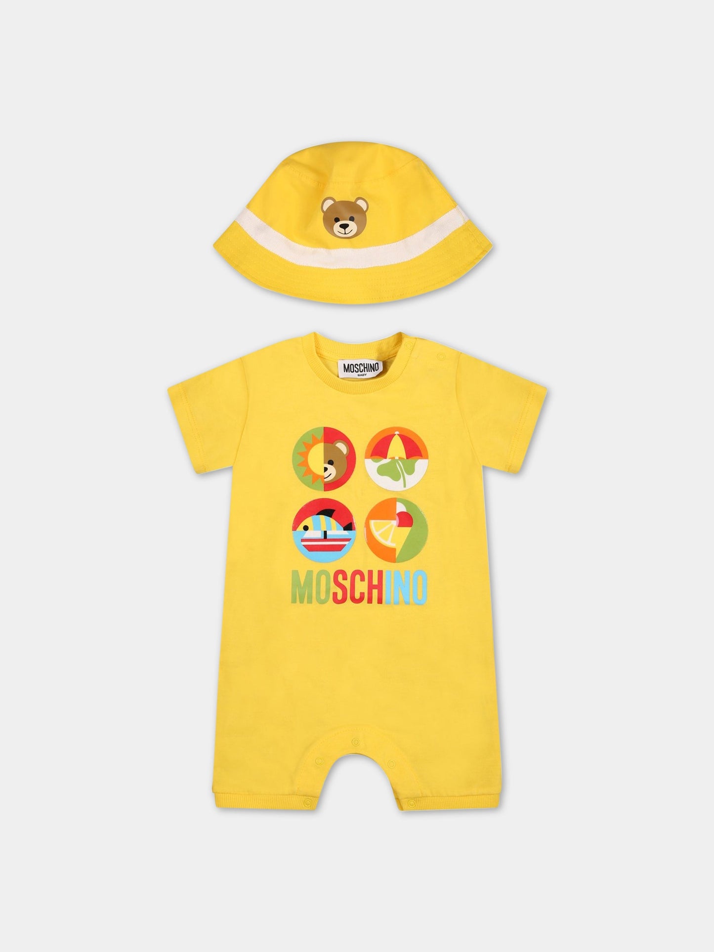 Set giallo per neonati con stampa e Teddy Bear,Moschino Kids,MUY04T LAA24 50162