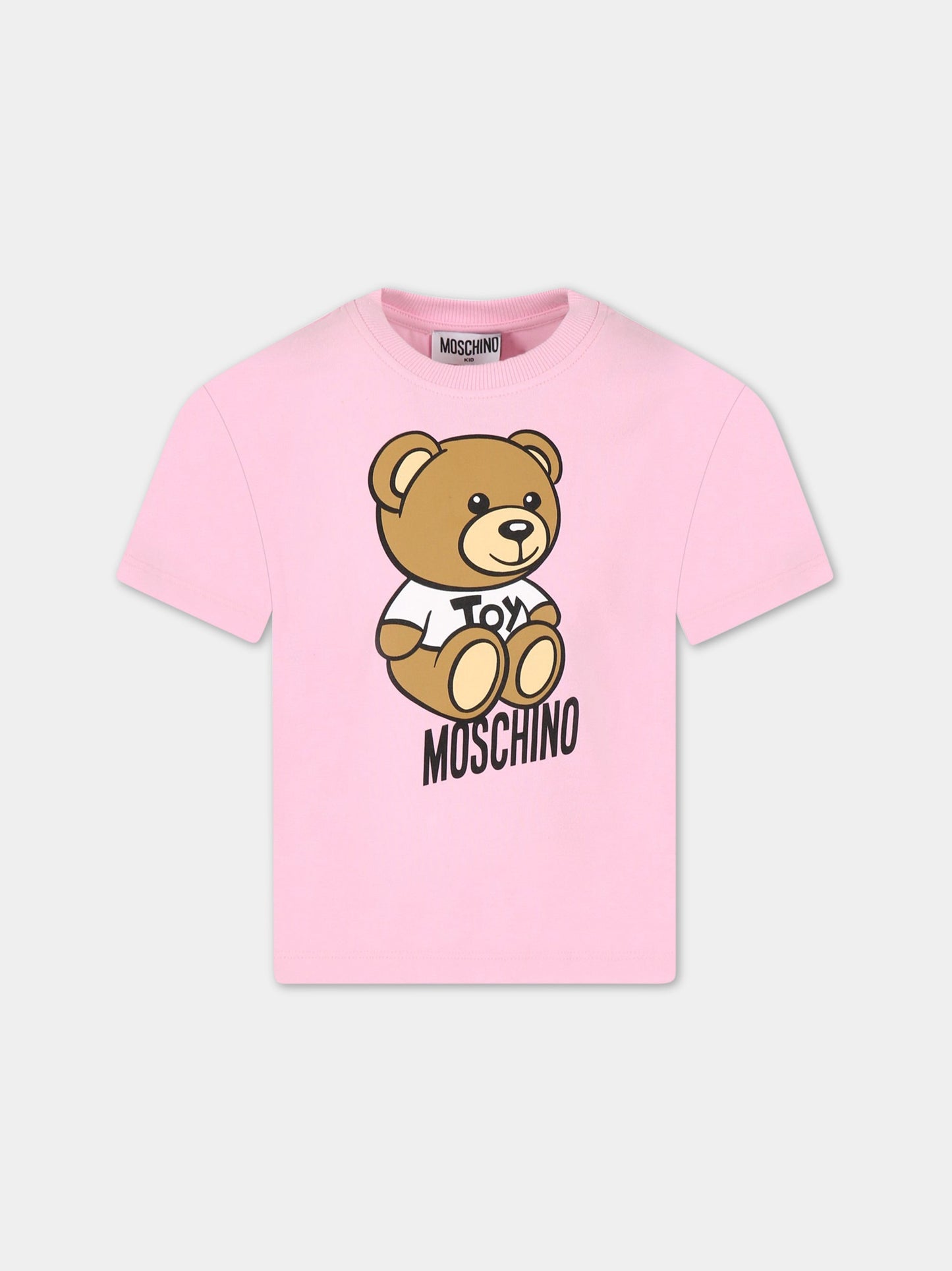 T-shirt rosa per bambina con Teddy Bear e logo,Moschino Kids,HMM046 LBA10 51473