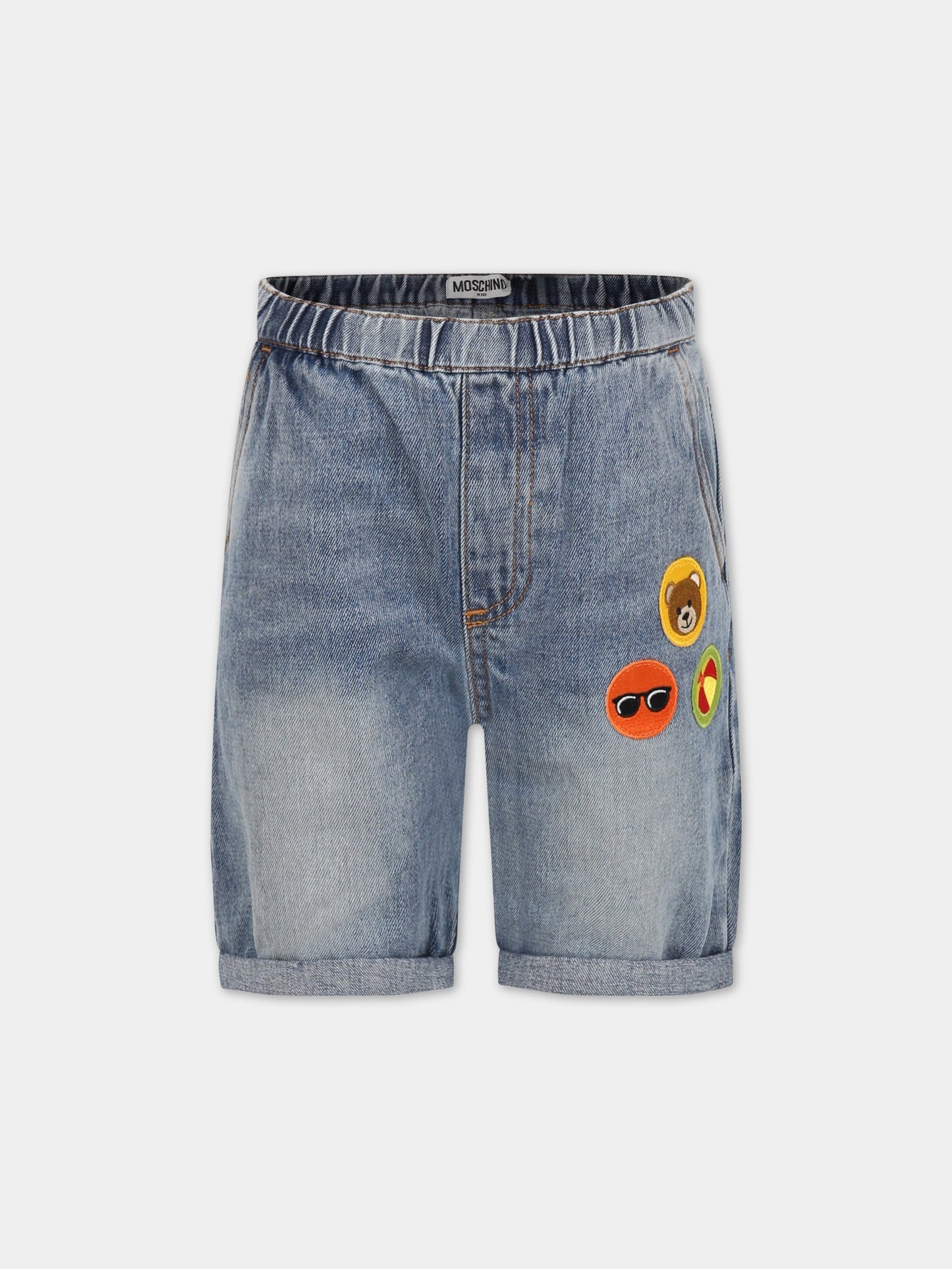 Shorts blu per bambino con Teddy Bear e logo,Moschino Kids,HUQ015 L0E01 40129