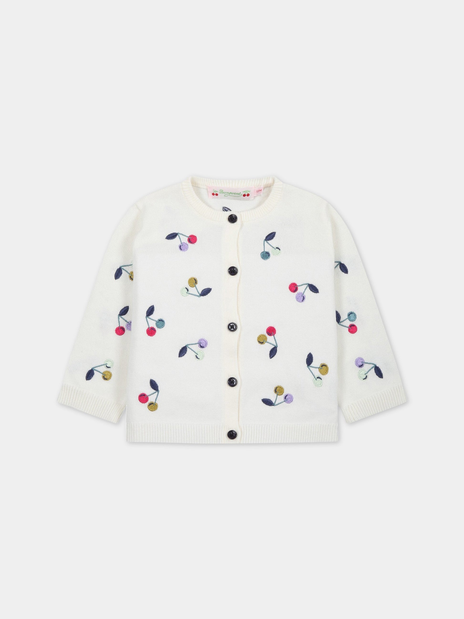 Cardigan bianco per bambina con ciliegie multicolor all-over,Bonpoint,S03XCAK00003 180