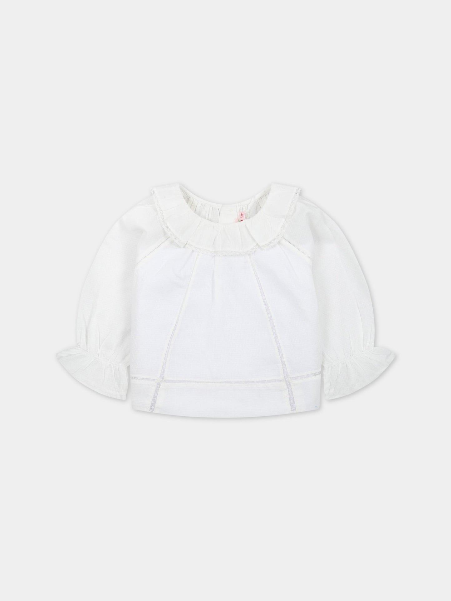 Camicia bianca per neonata con rouches e pizzo,Bonpoint,S03XBLW00010 002