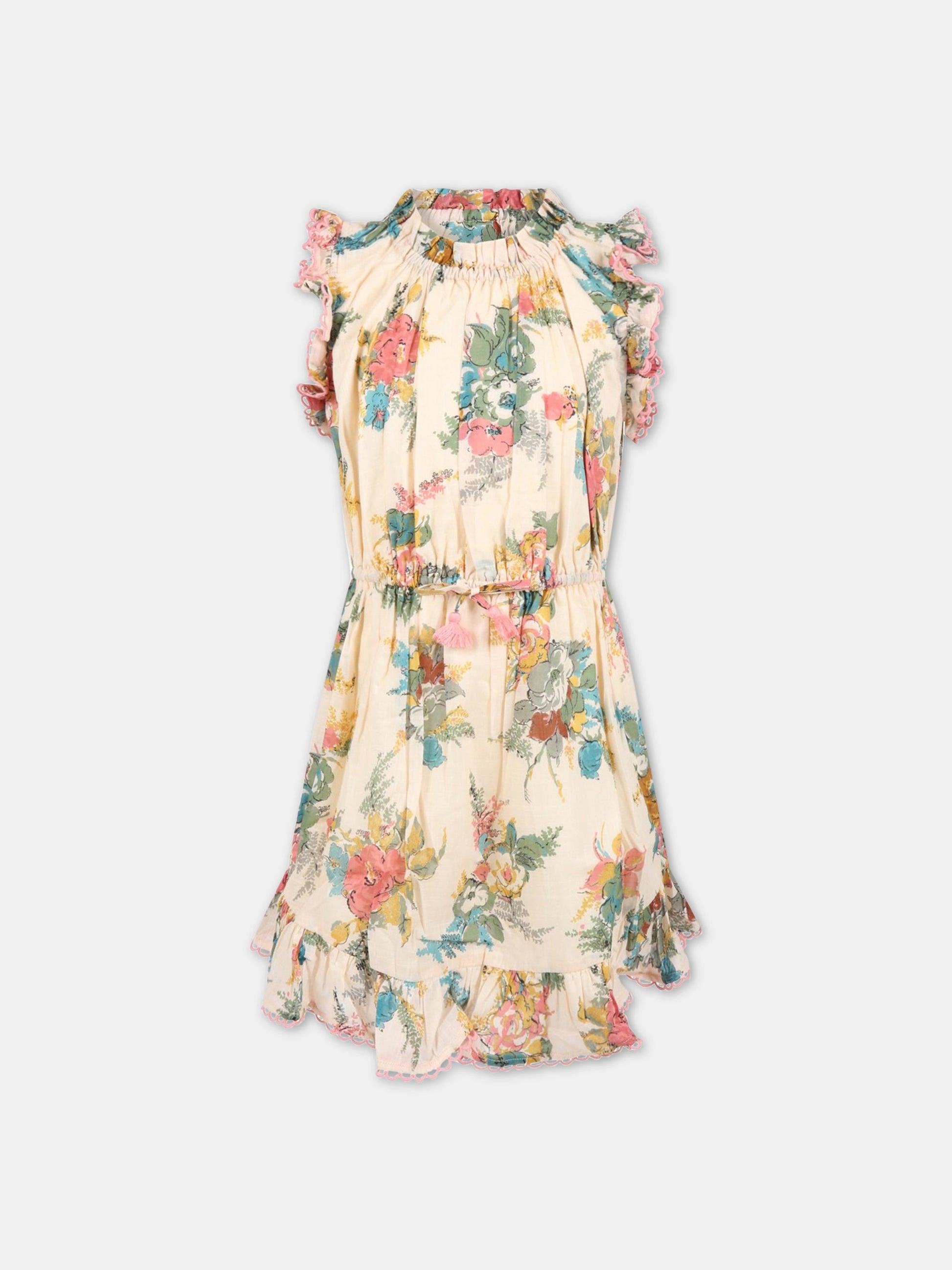 Vestito beige per bambina con stampa floreale,Zimmermann,1897DCLO HPFL