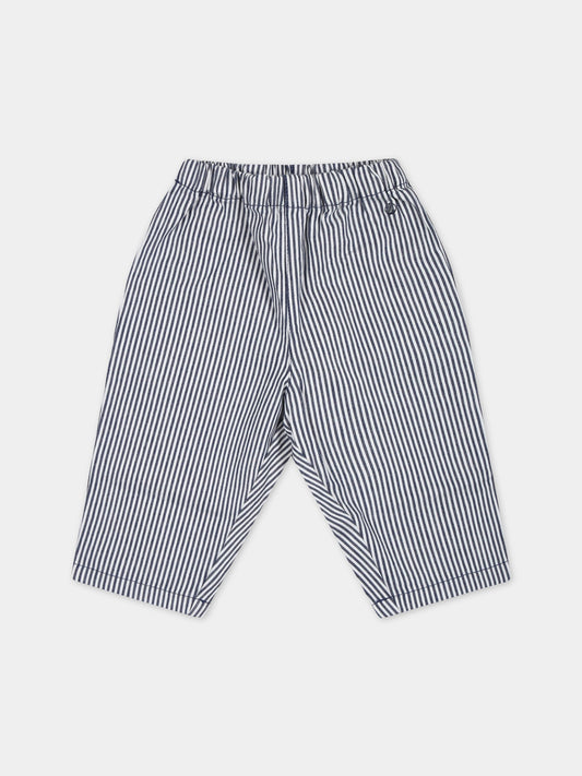 Pantaloni casual a righe blu e bianco  per neonato,Petit Bateau,A077Y MEDIEVAL/MARSHMALLOW