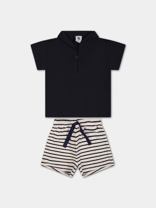Completo multicoor per neonato con logo,Petit Bateau,A076K SMOKING/MONTELIMAR