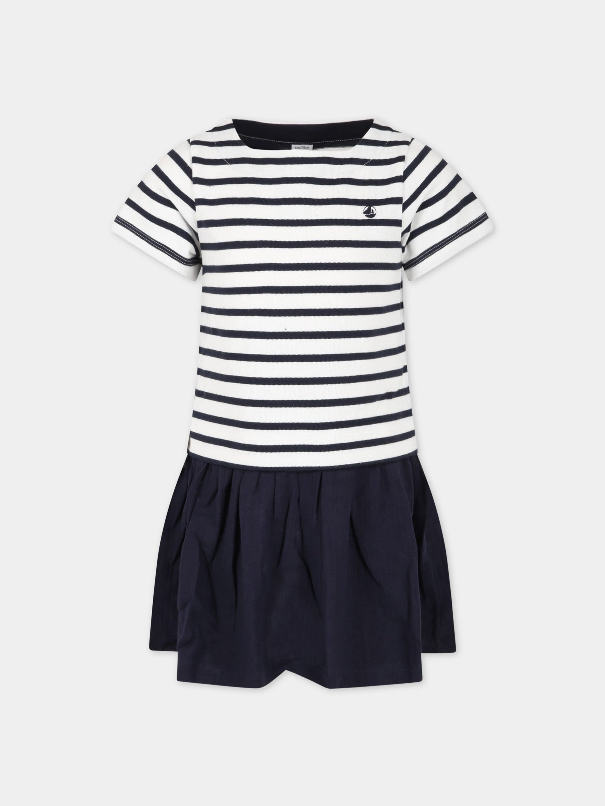 Vestito bianco per bambina con logo blu,Petit Bateau,A06V7 MARSHMALLOW/SMOKING