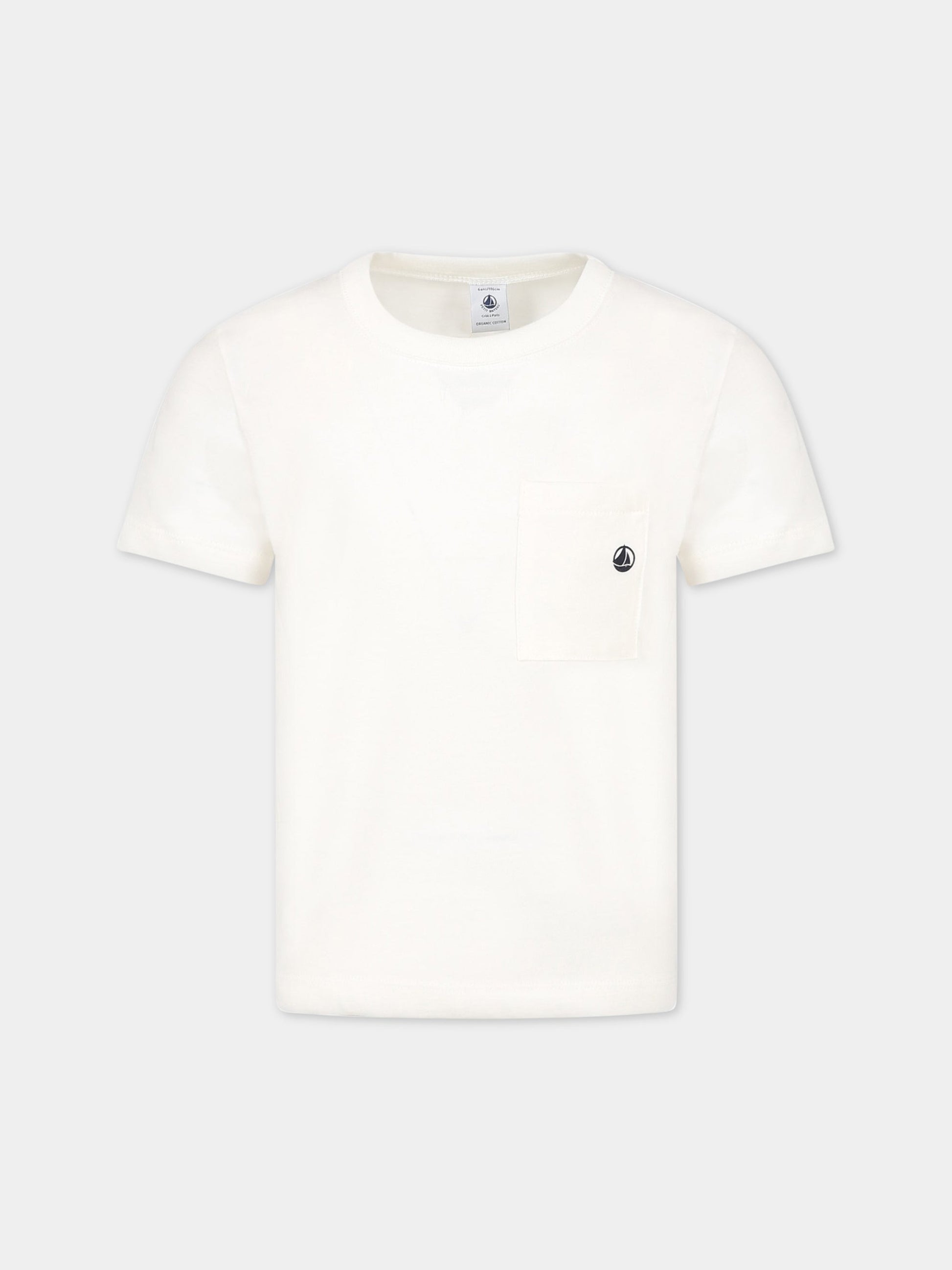 T-shirt avorio per bambino con logo,Petit Bateau,A072H MARSHMALLOW