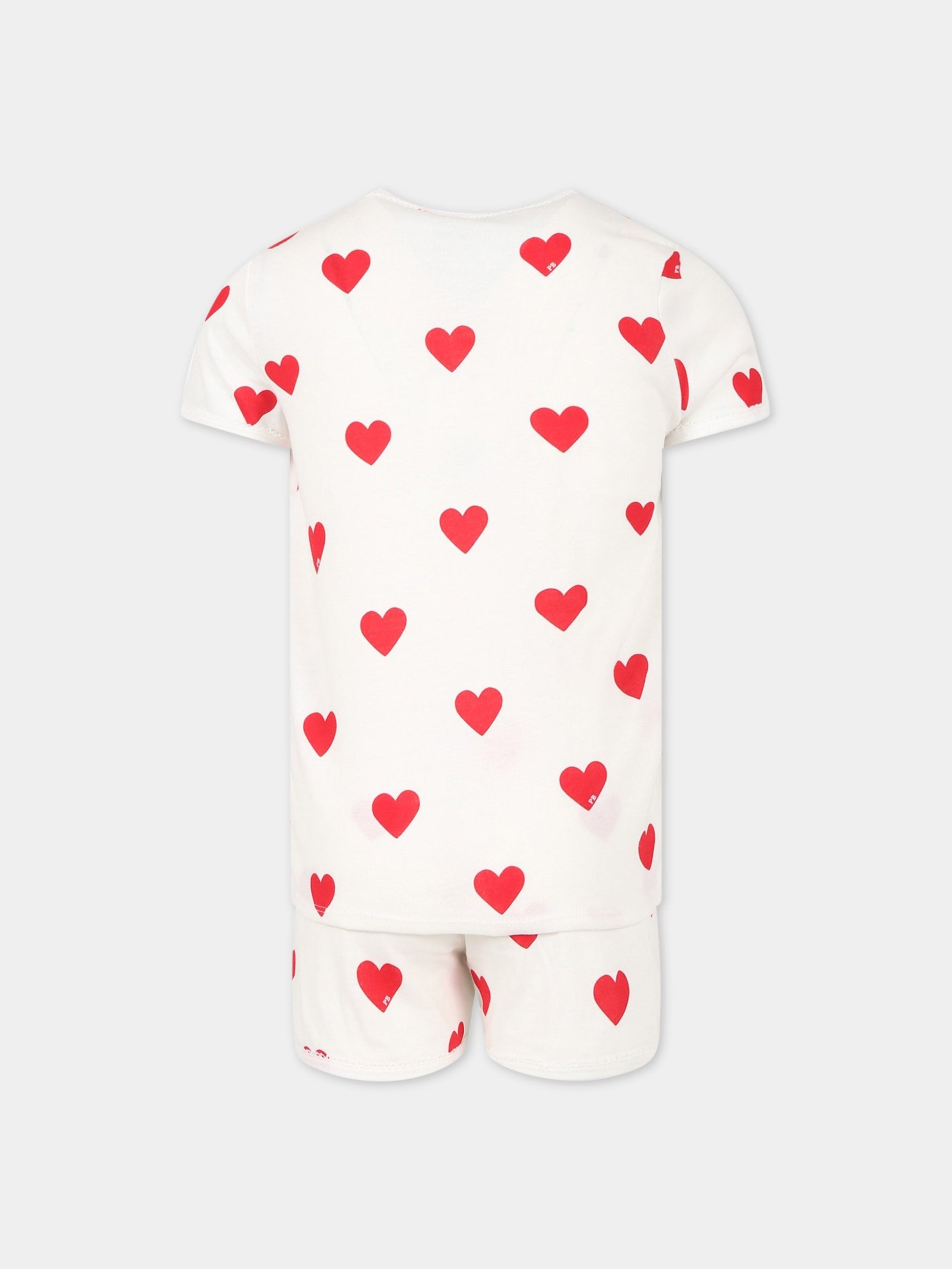Pigiama bianco per bambina con cuori logati,Petit Bateau,A00KG MARSHMALLOW/TERKUIT