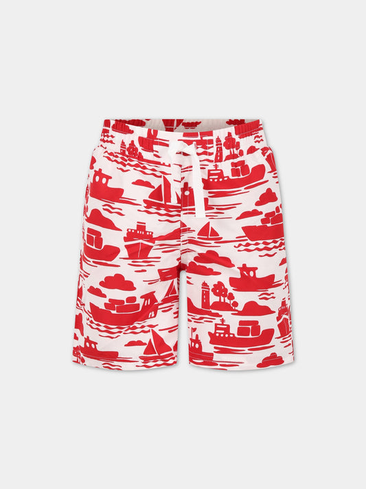 Boxer-mare multicolor per bambino con stampa  Boat ,Petit Bateau,A06JU AVALANCHE/ROUGE