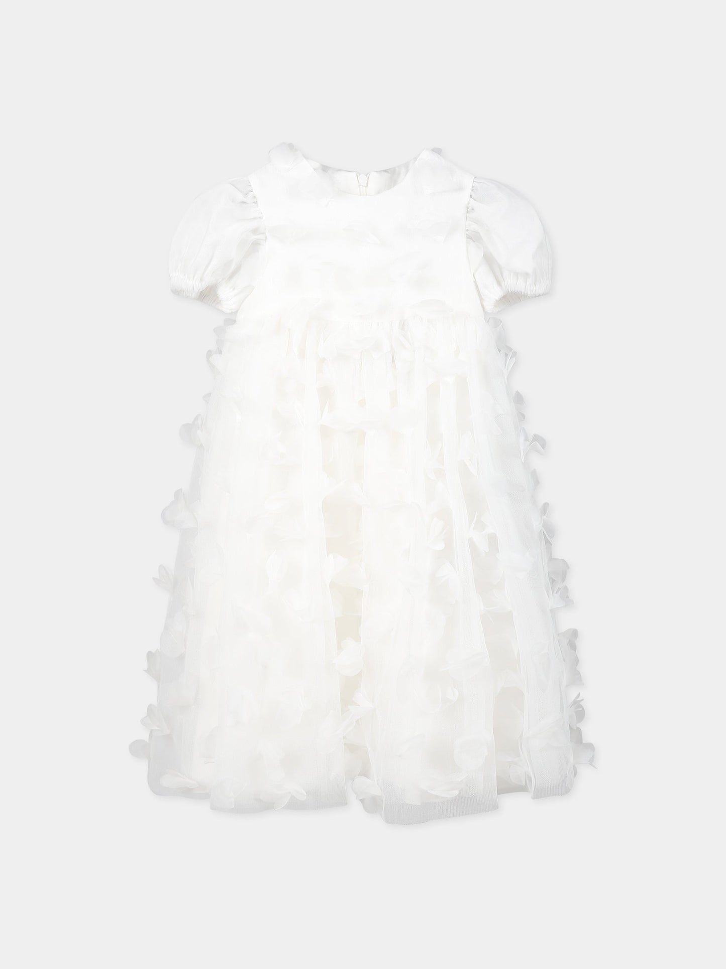 Vestito bianco per neonata con applicazioni in tulle,Simonetta,SS1011 T0041 101