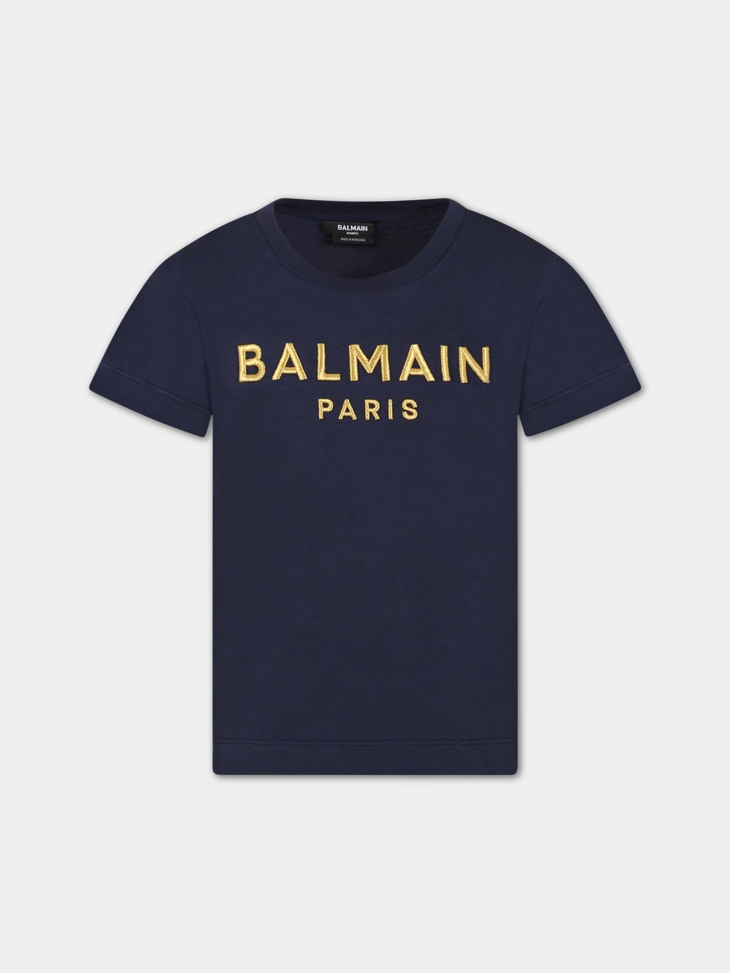 T-shirt blu per bambino con logo,Balmain Kids,BS8B31 Z0082 649OR