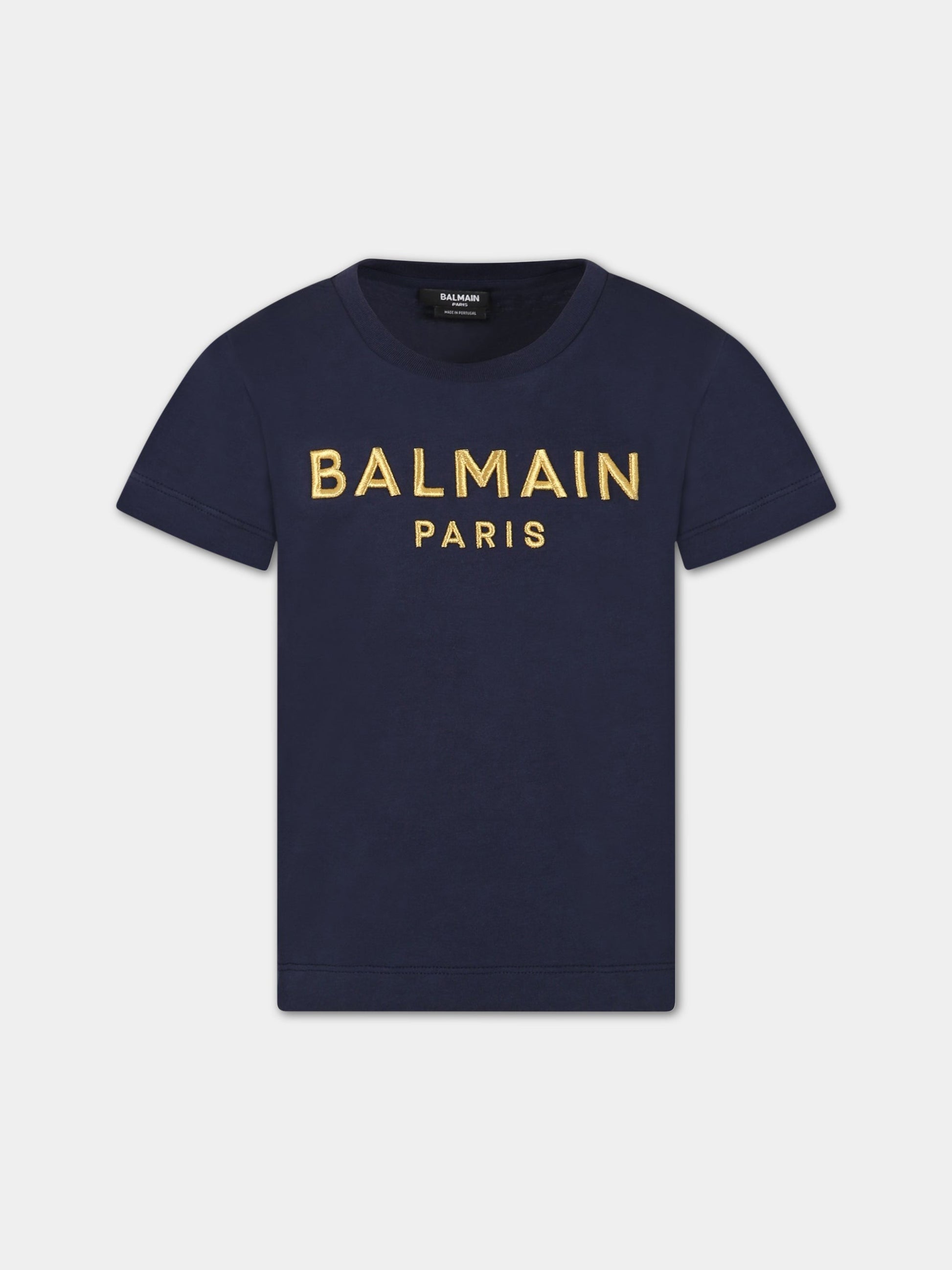 T-shirt blu per bambino con logo,Balmain Kids,BS8B31 Z0082 649OR