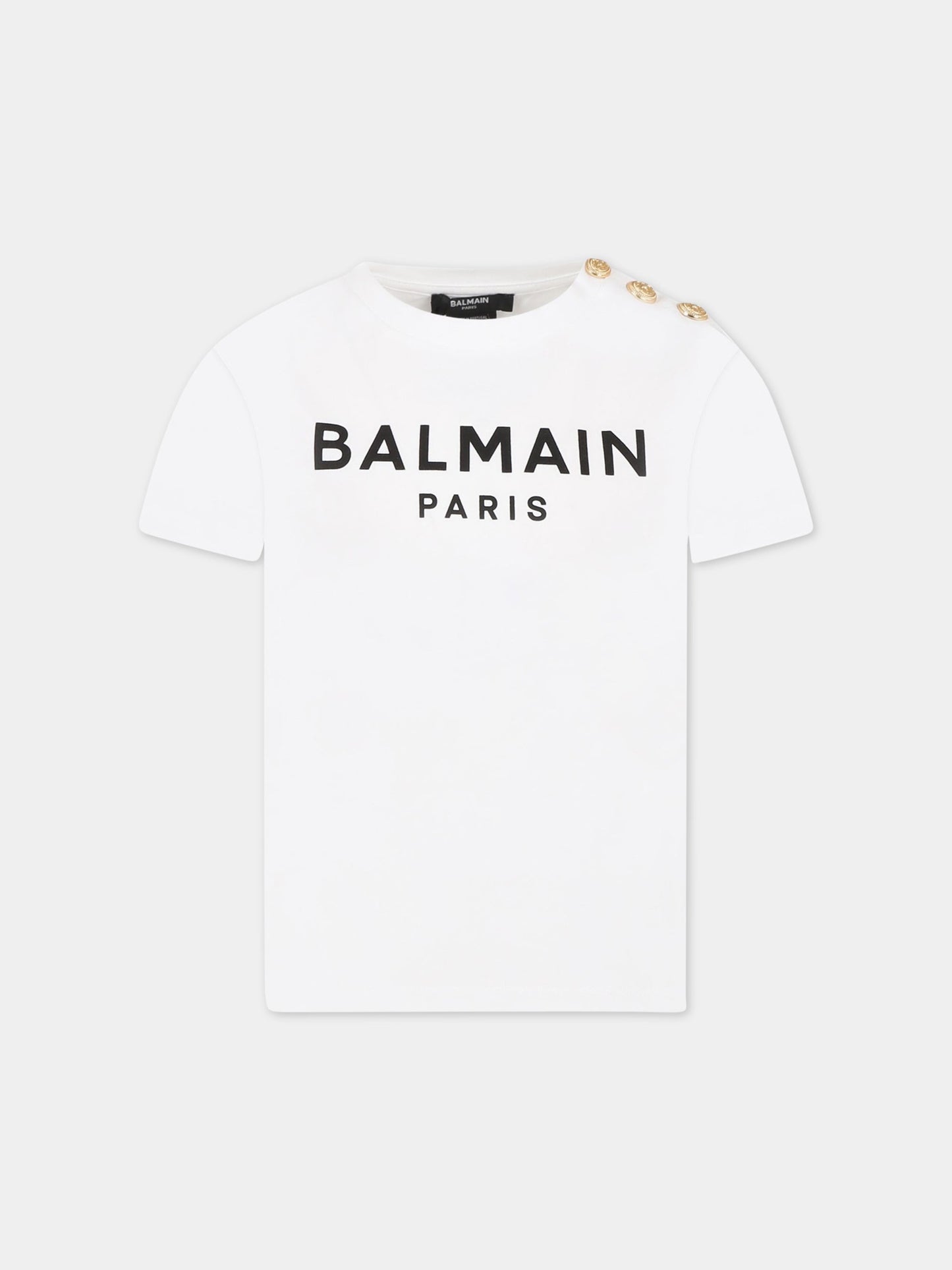 T-shirt bianca per bambino con logo,Balmain Kids,BS8Q41 Z0057 100OR