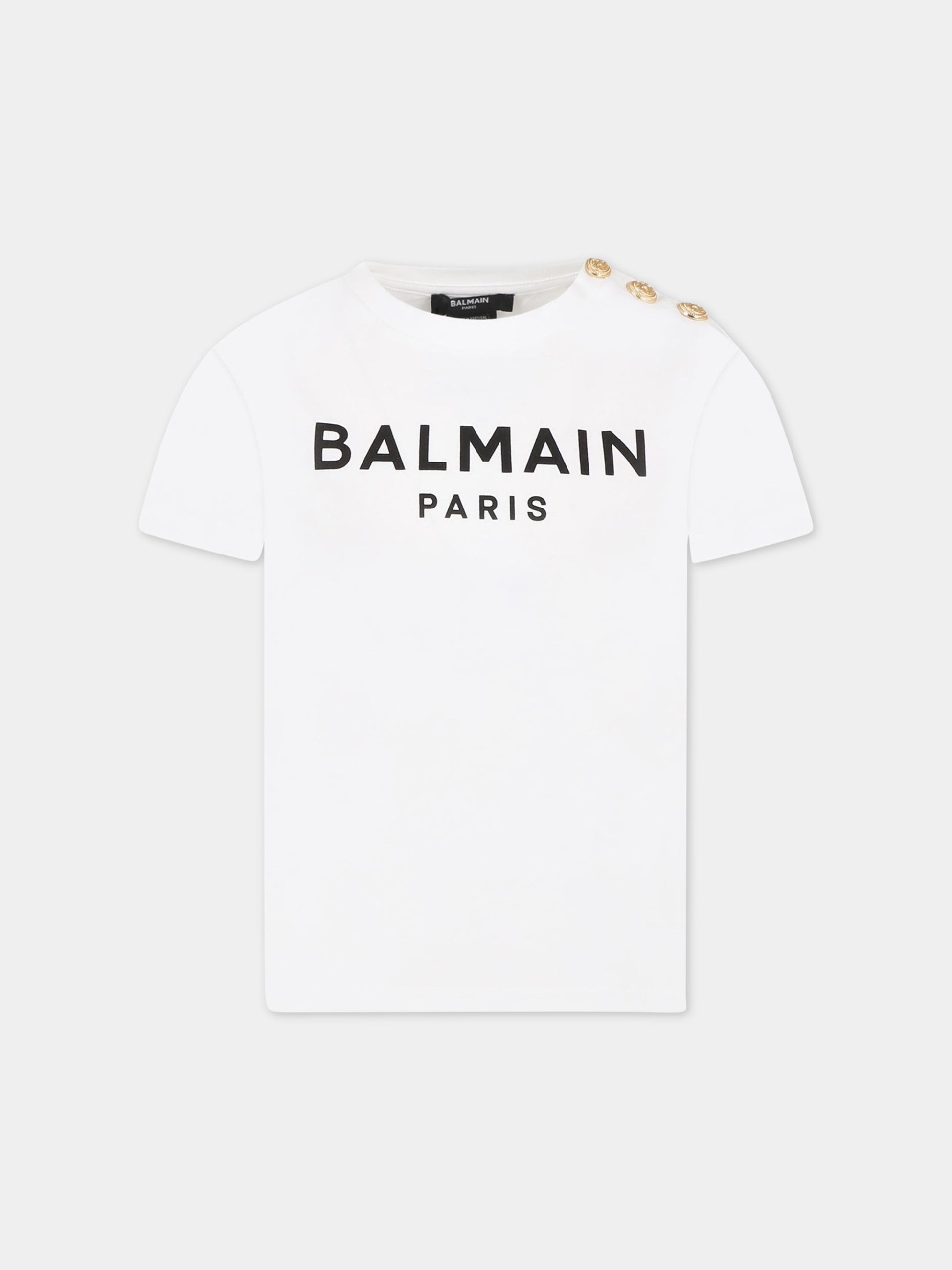 T-shirt bianca per bambino con logo,Balmain Kids,BS8Q41 Z0057 100OR