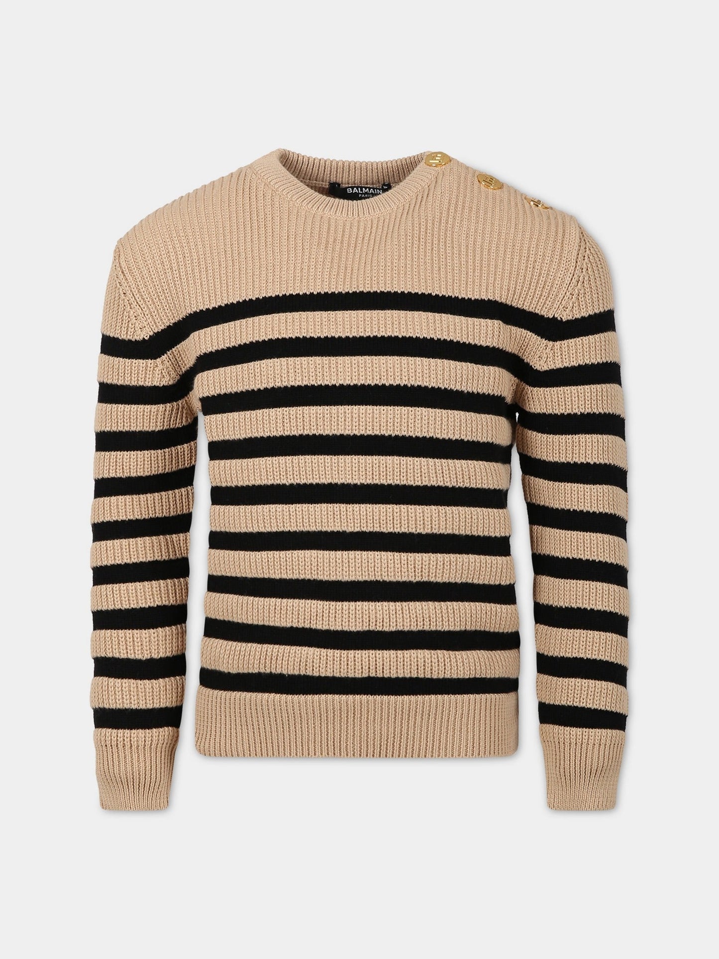 Maglione beige per bambini a righe,Balmain Kids,BS9P70 X0003 116NE
