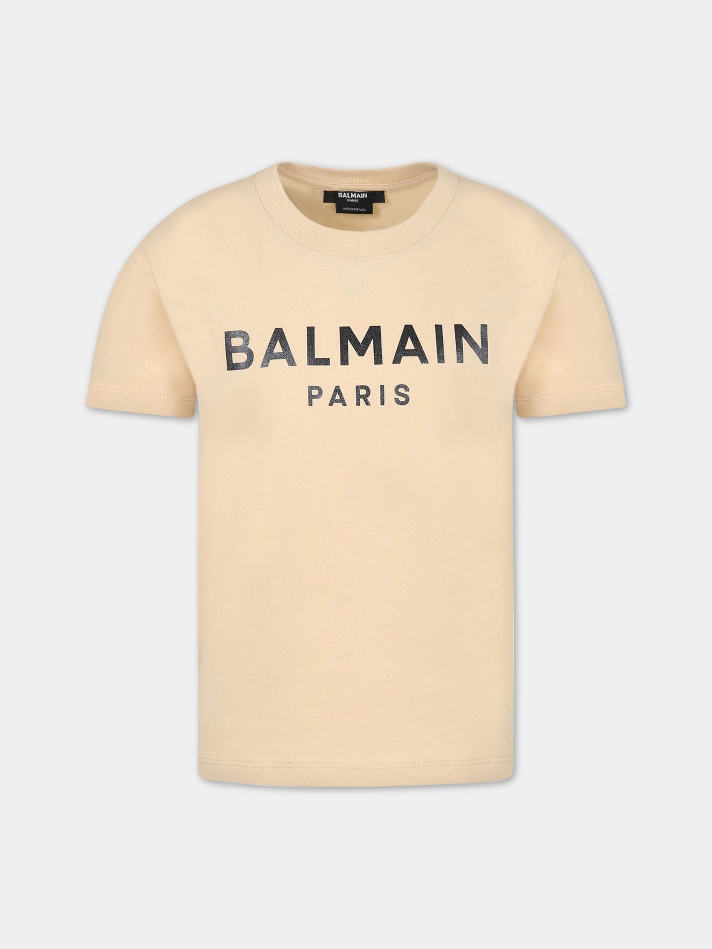 T-shirt beige per bambini con logo nero,Balmain Kids,BS8R51 Z0057 120NE