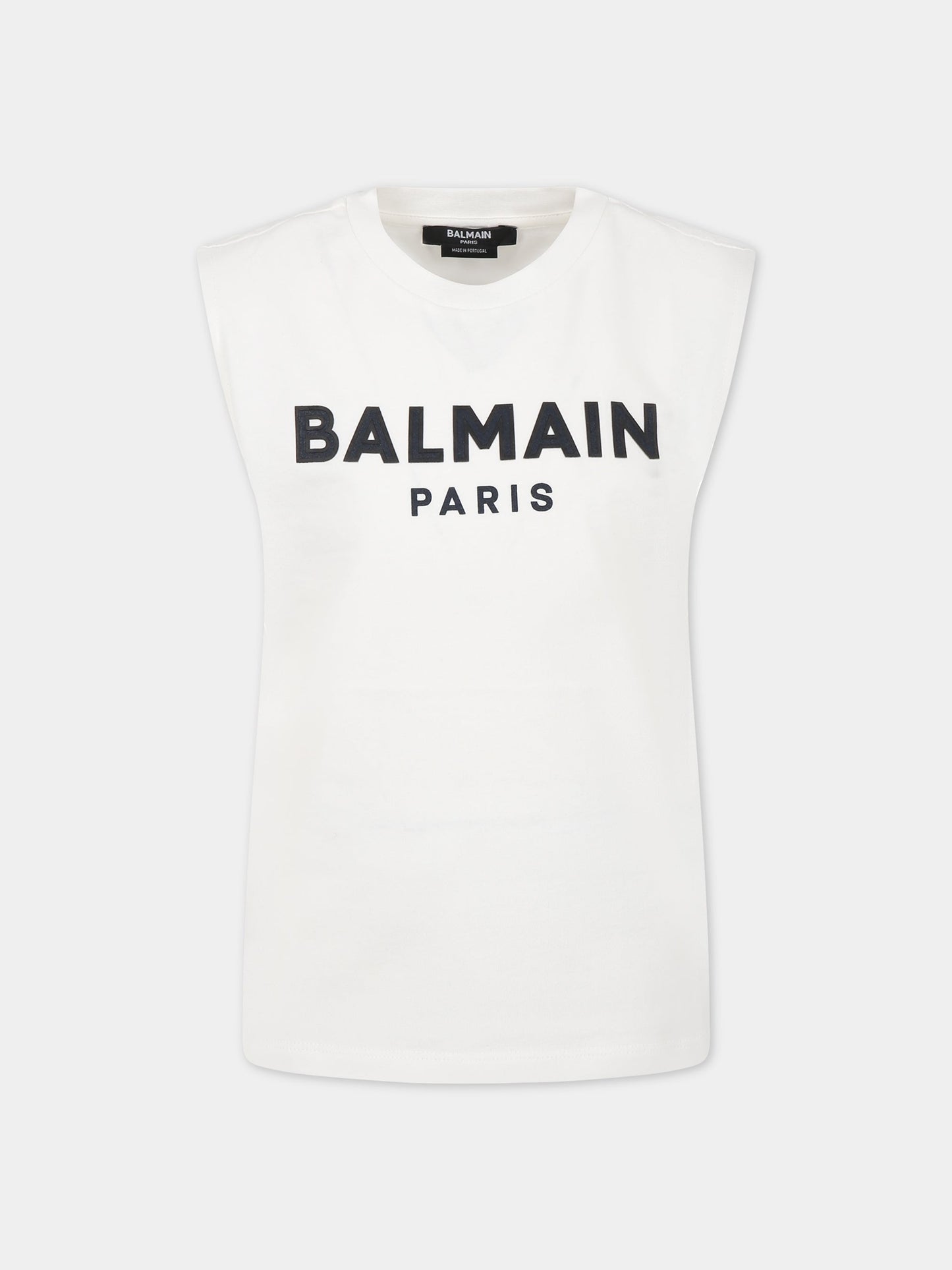 T-shirt bianco per bambini con logo,Balmain Kids,BS8Q81 Z0057 102