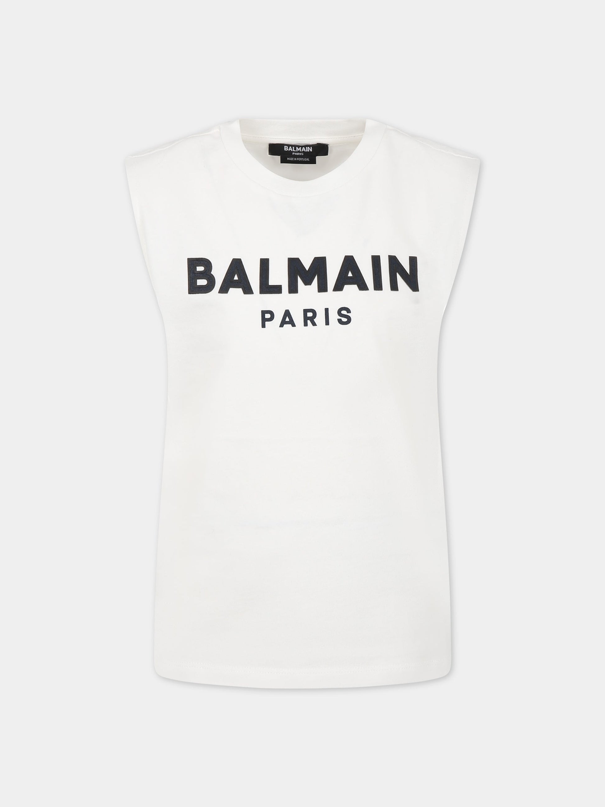 T-shirt bianco per bambini con logo,Balmain Kids,BS8Q81 Z0057 102