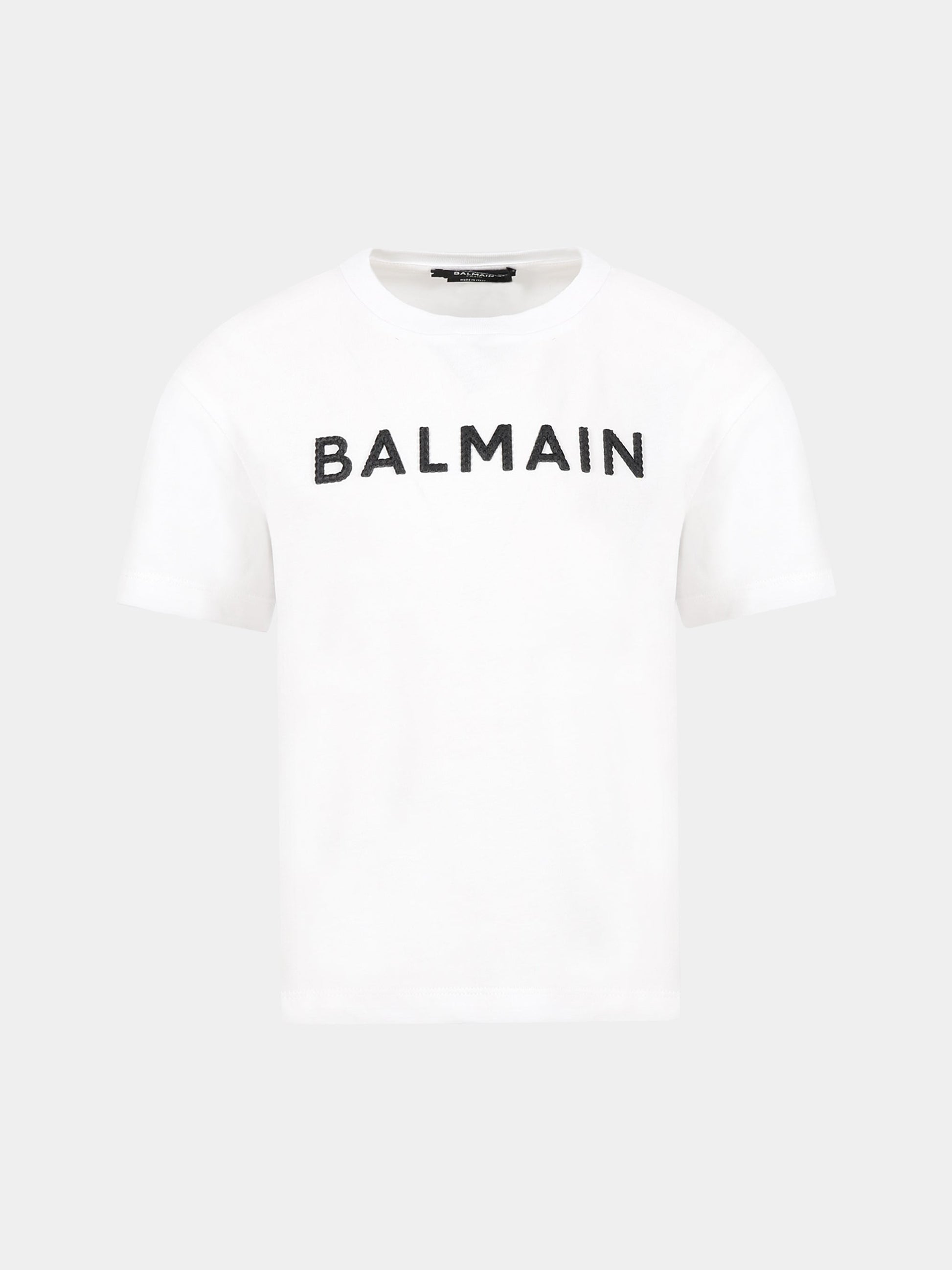 T-shirt bianco per bambini con logo,Balmain Kids,BS8R41 J0177 100NE