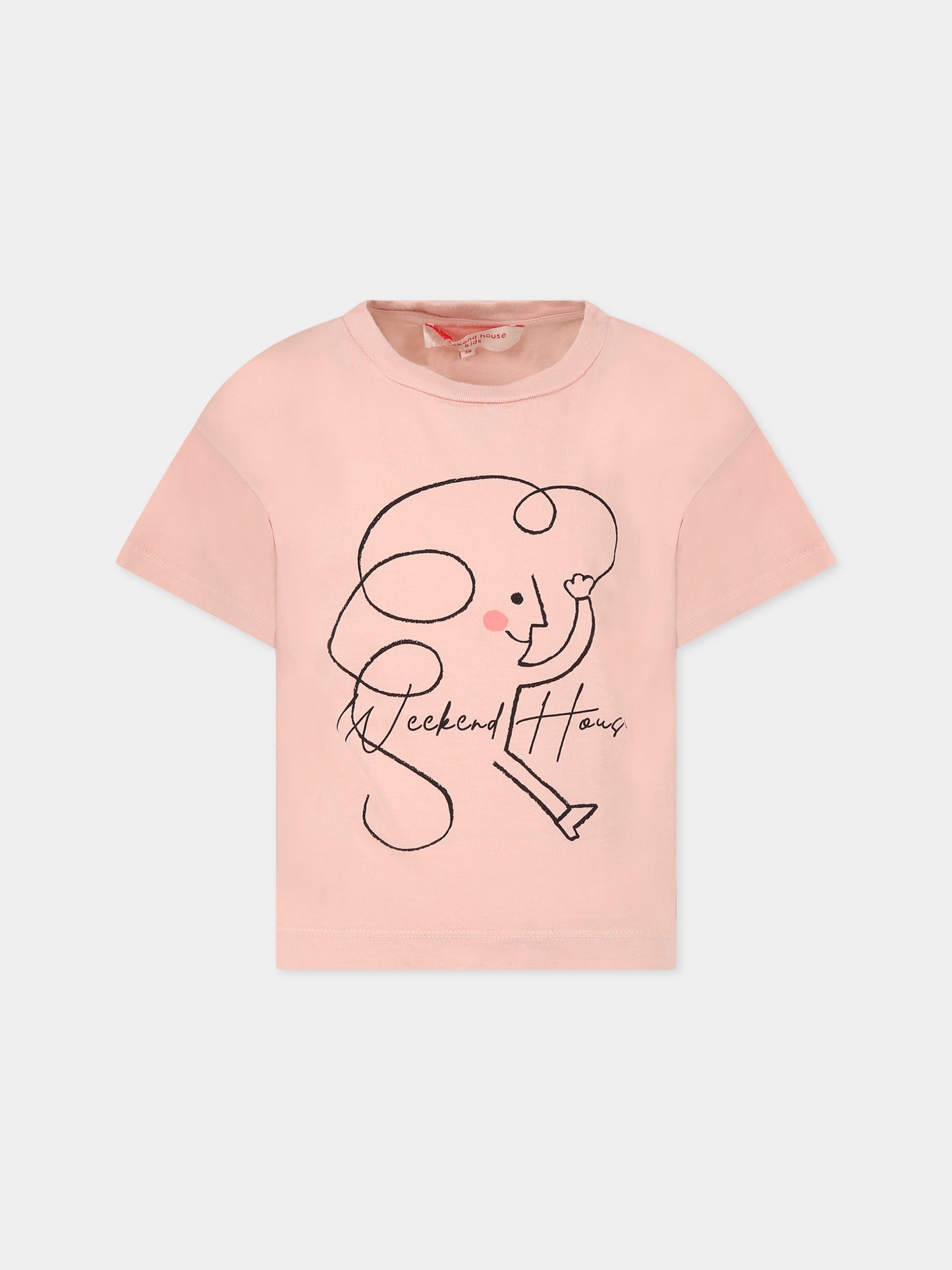 T-shirt rosa per bambini con stampa e logo,Weekend House Kids,728