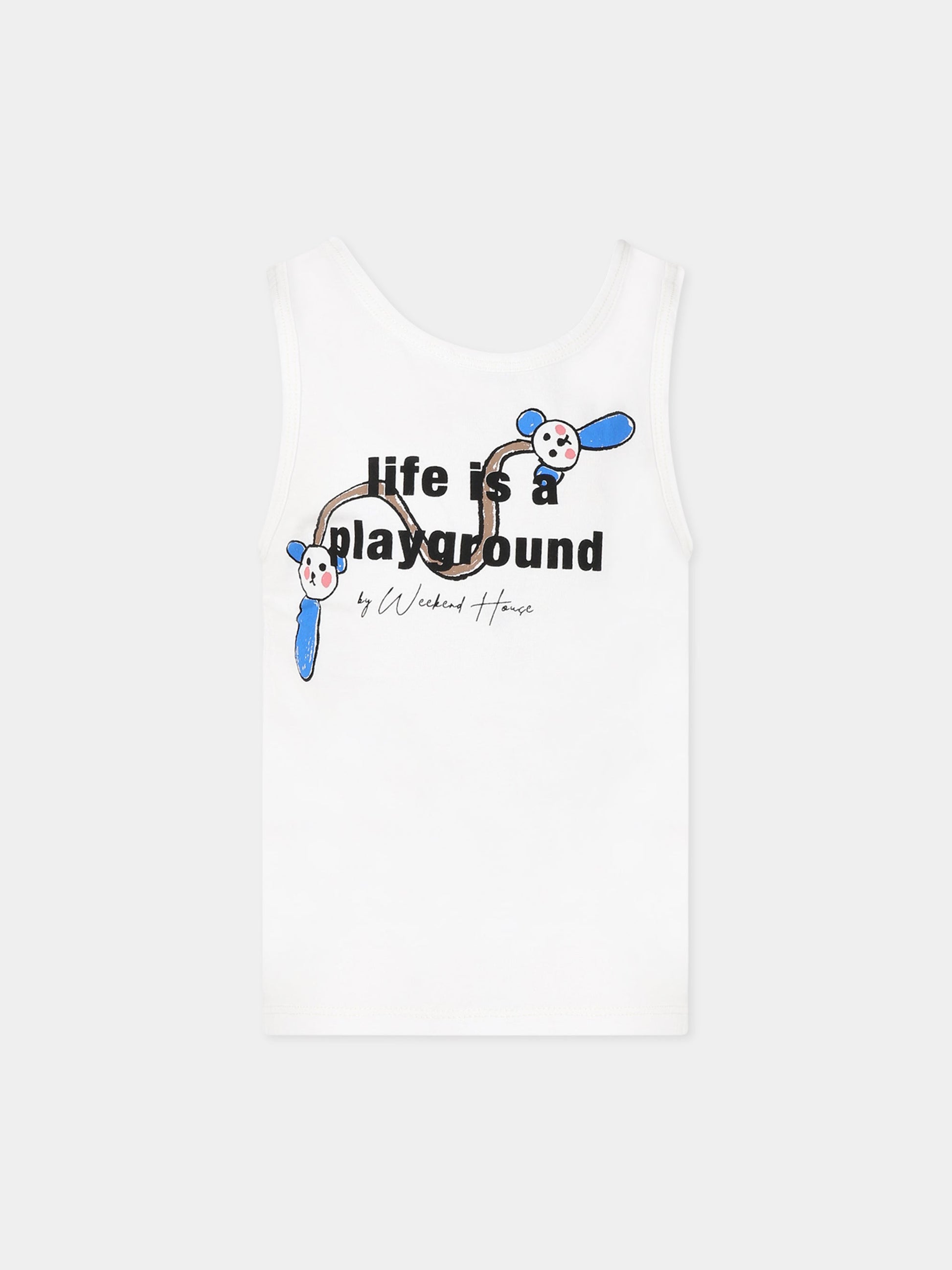 T-shirt bianca per bambini con stampa, logo e scritta  Life is a playground ,Weekend House Kids,734