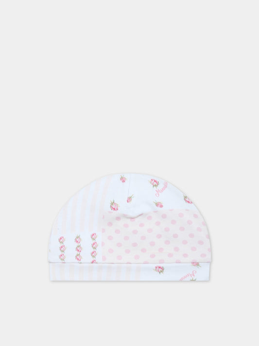 Cappello bianco per neonata con stampa floreale,Monnalisa,35A009 1035 0099