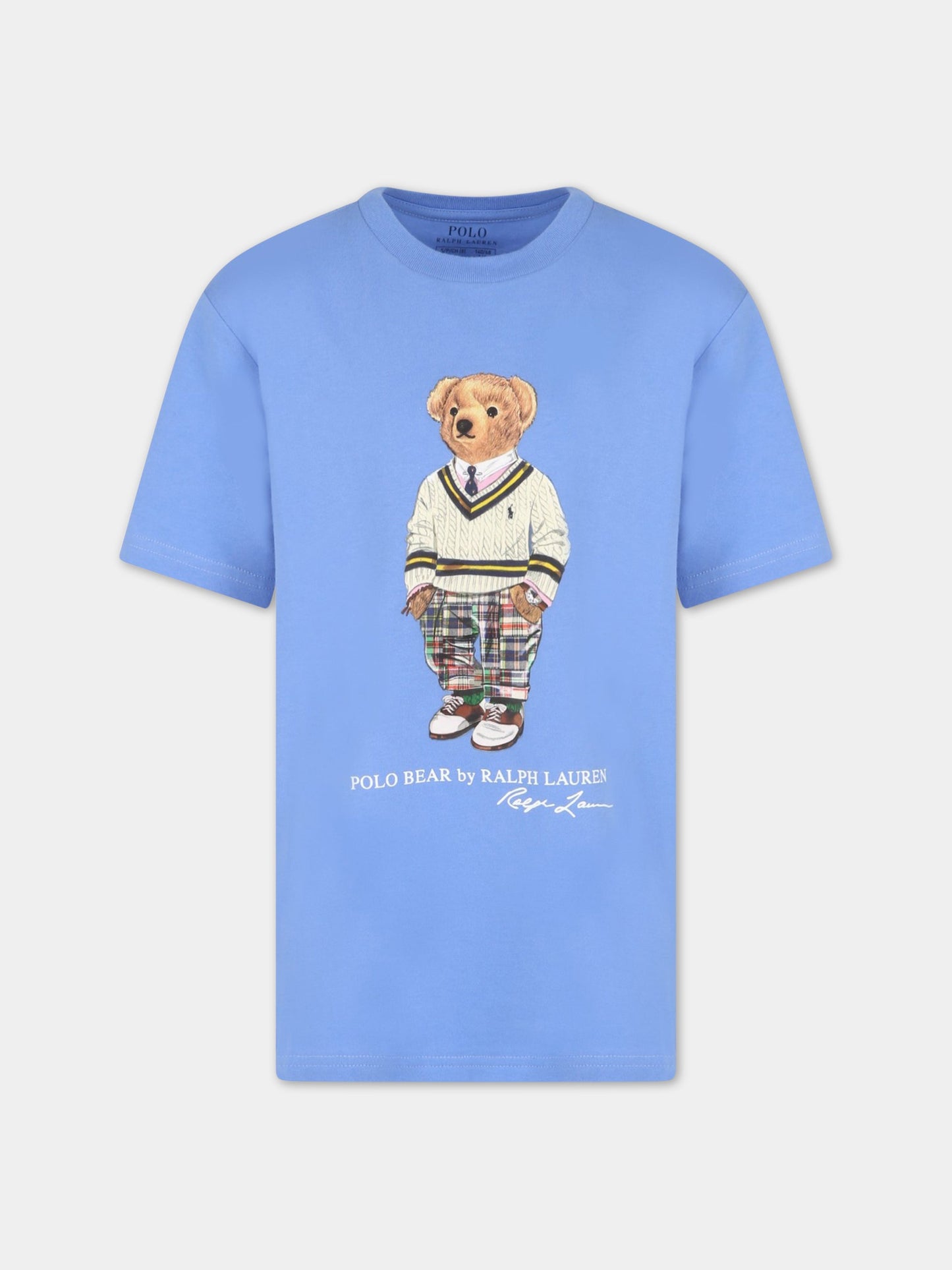 T-shirt azzurra per bambino con orso,Ralph Lauren Kids,853828015
