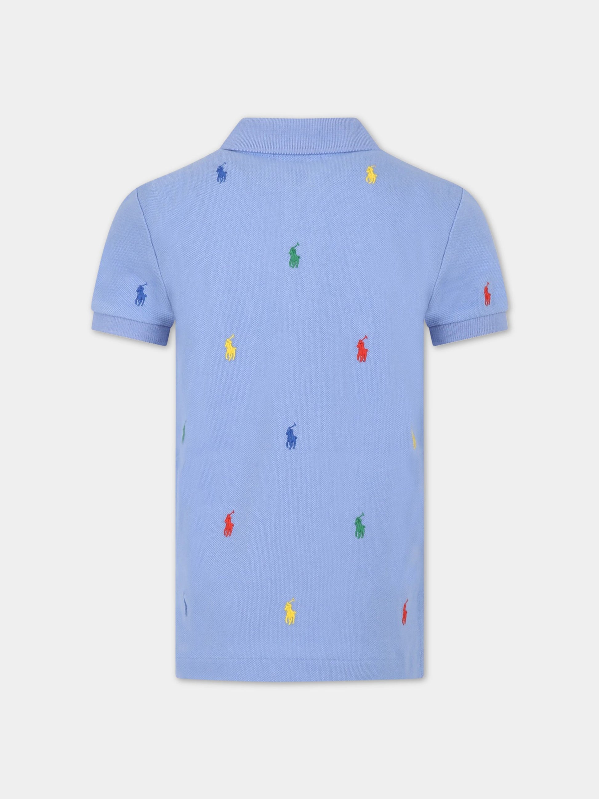 Polo celeste per bambino con cavallino all-over,Ralph Lauren Kids,882605003