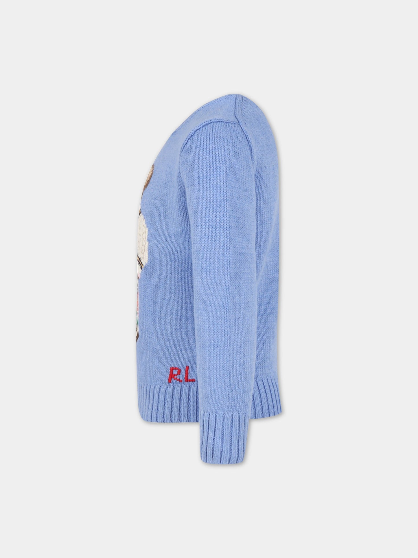 Maglione celeste per bambino con orso e logo,Ralph Lauren Kids,900999001