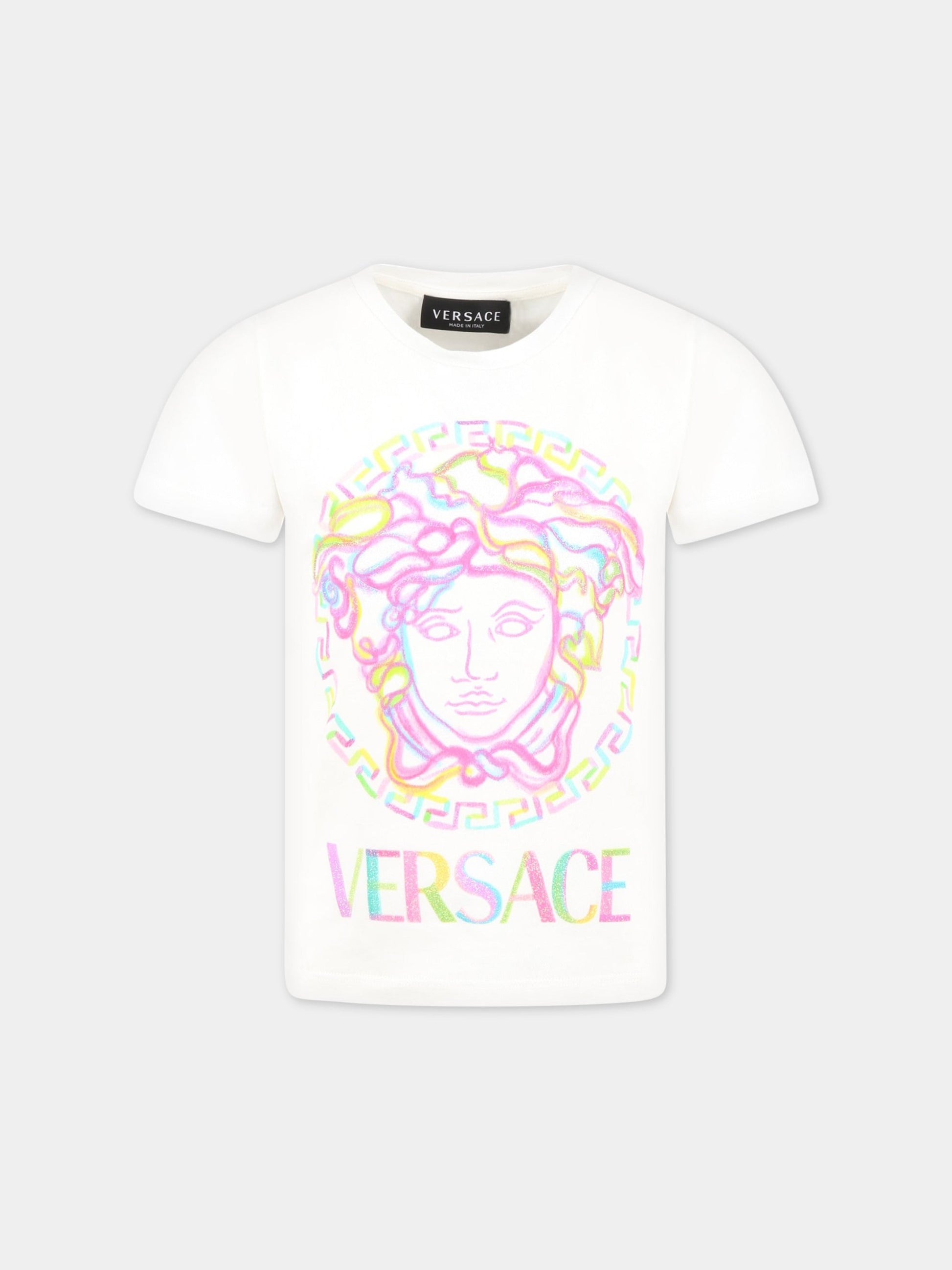 T-shirt bianca per bambina con Medusa,Versace,1000052 1A06483 2W070