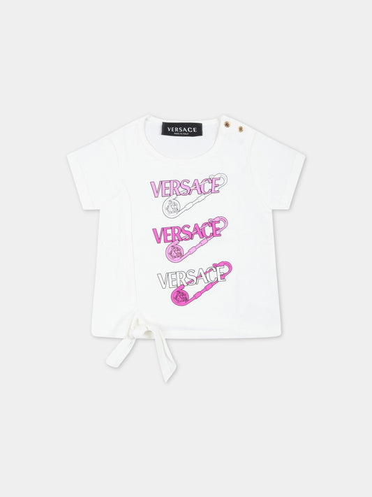 T-shirt bianca per neonata con loghi,Versace,1009113 1A06482 2W070