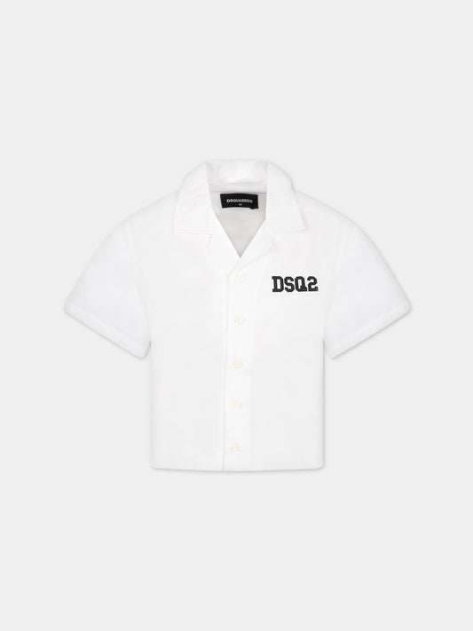 Camicia bianca per bambino con logo,Dsquared2,DQ1502 D007D DQ100