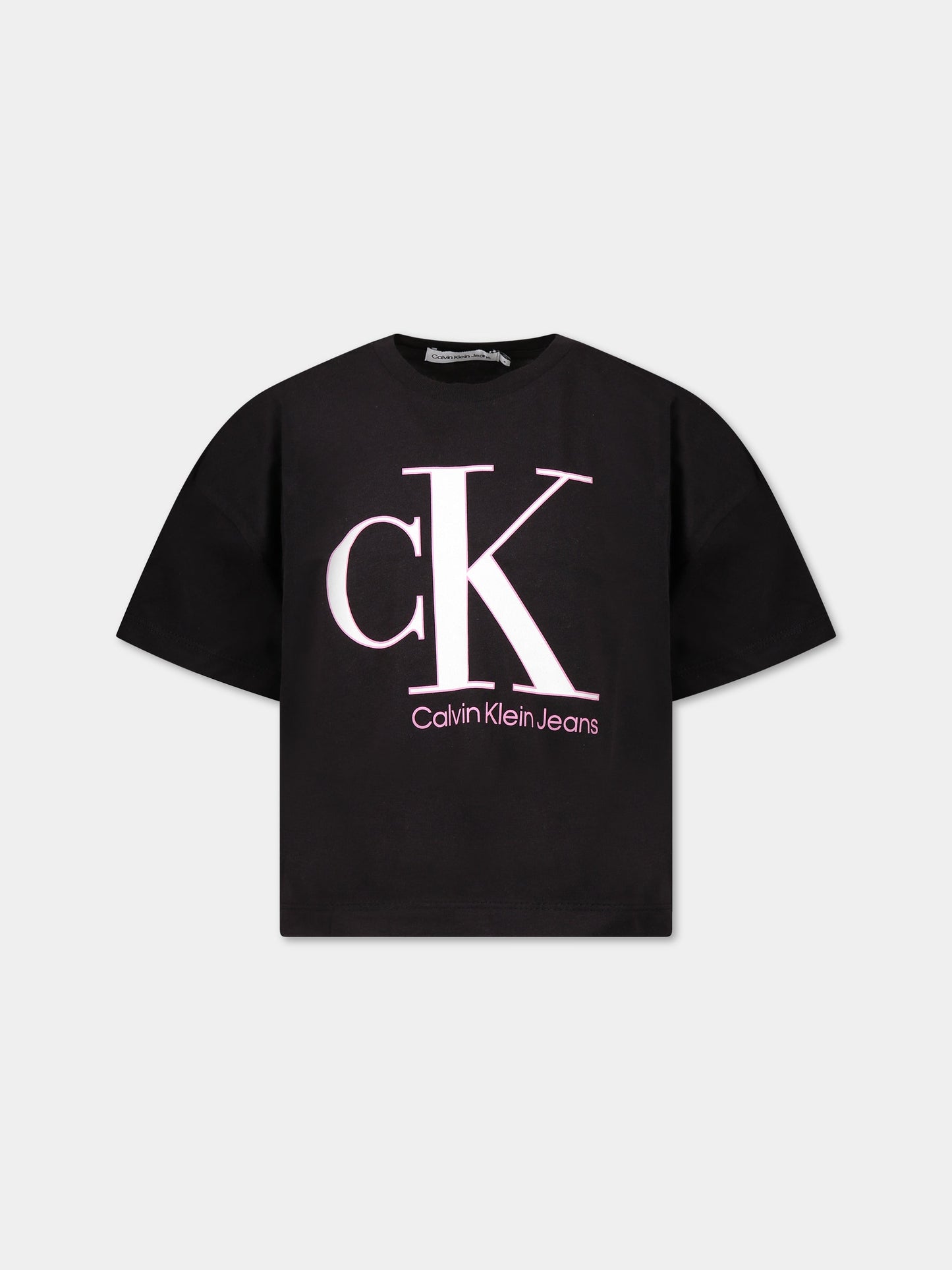 T-shirt nera per bambina con logo,Calvin Klein Kids,CKIG0IG01939 IG0IG01939 BEH