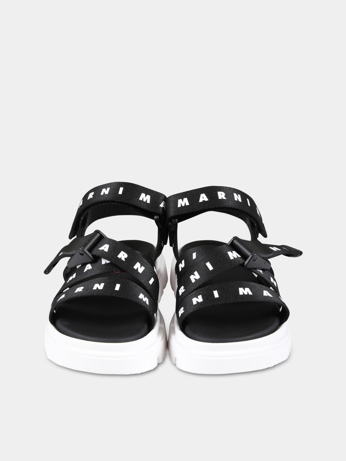 Sandali neri per bambina con logo bianco,Marni Kids,73460 1