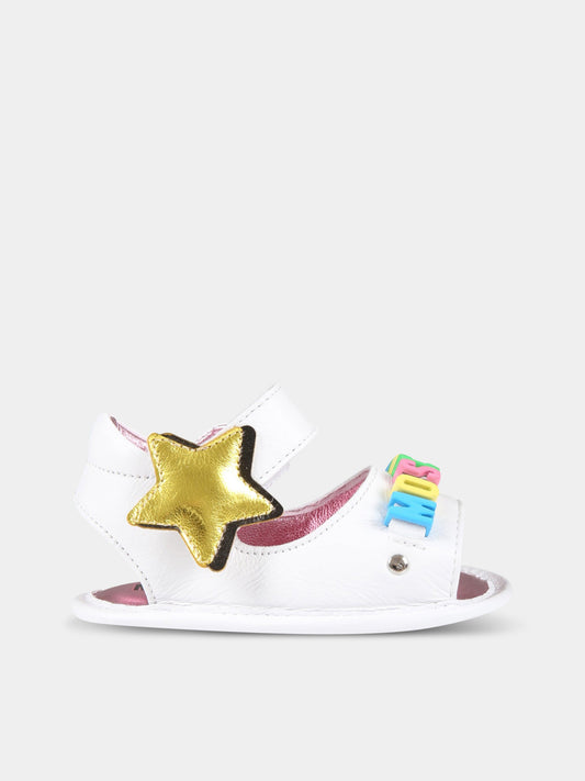 Sandali bianchi per neonata con logo multicolor e stella,Moschino Kids,74259 1