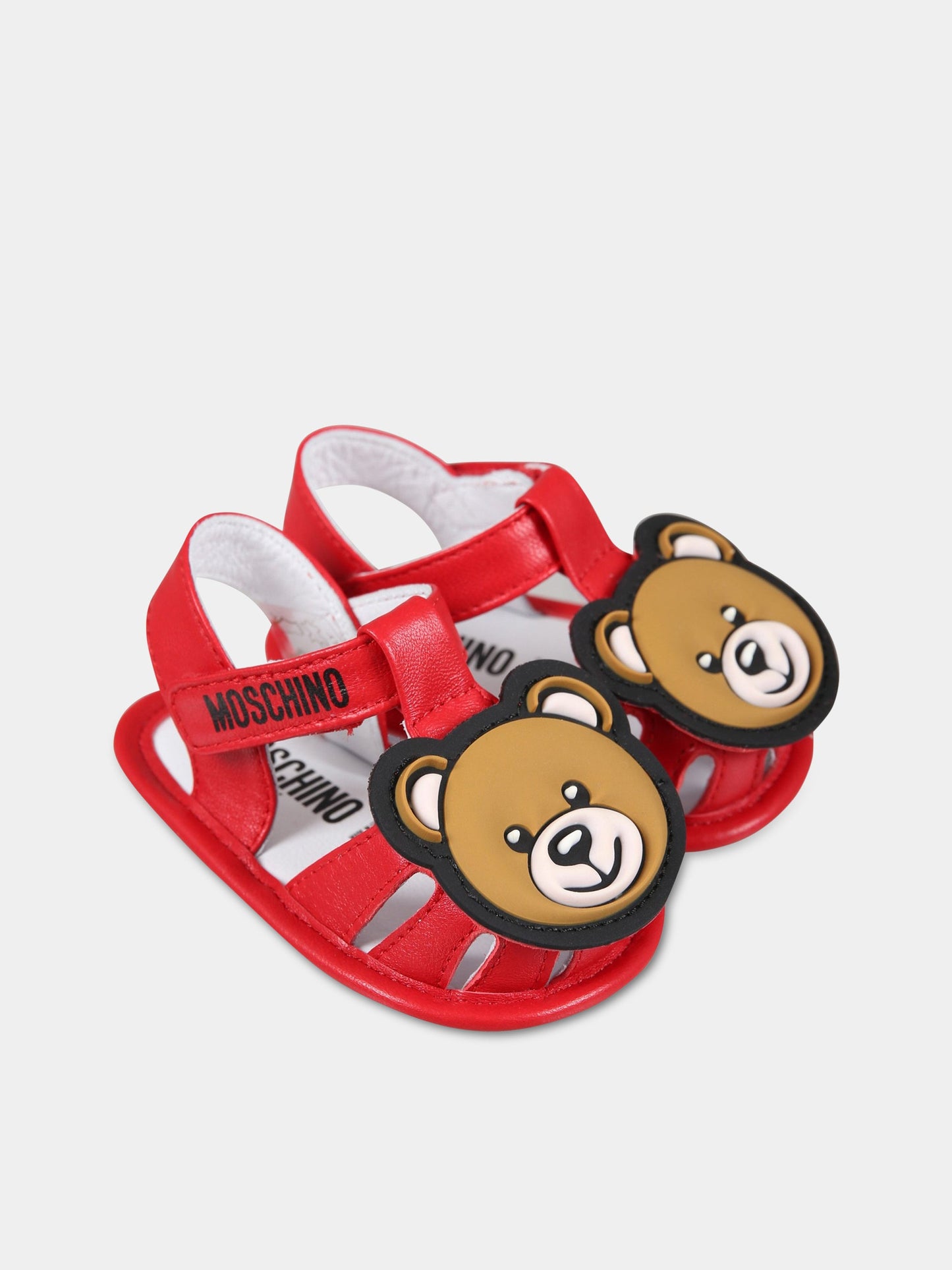 Sandali rossi per neonati con Teddy Bear e logo,Moschino Kids,74257