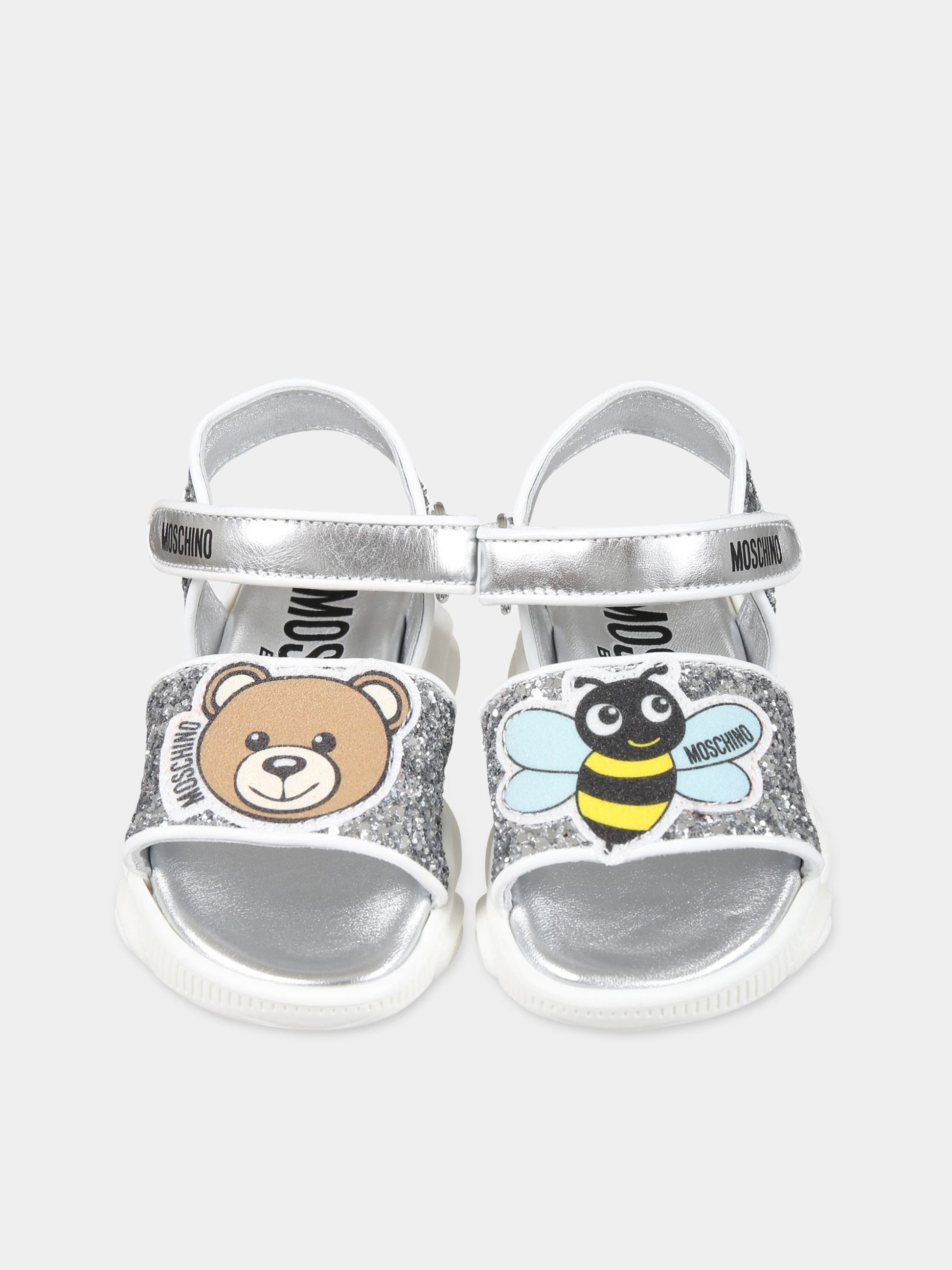 Sandalo argento per bambina con Teddy Bear, ape e logo,Moschino Kids,74316 1