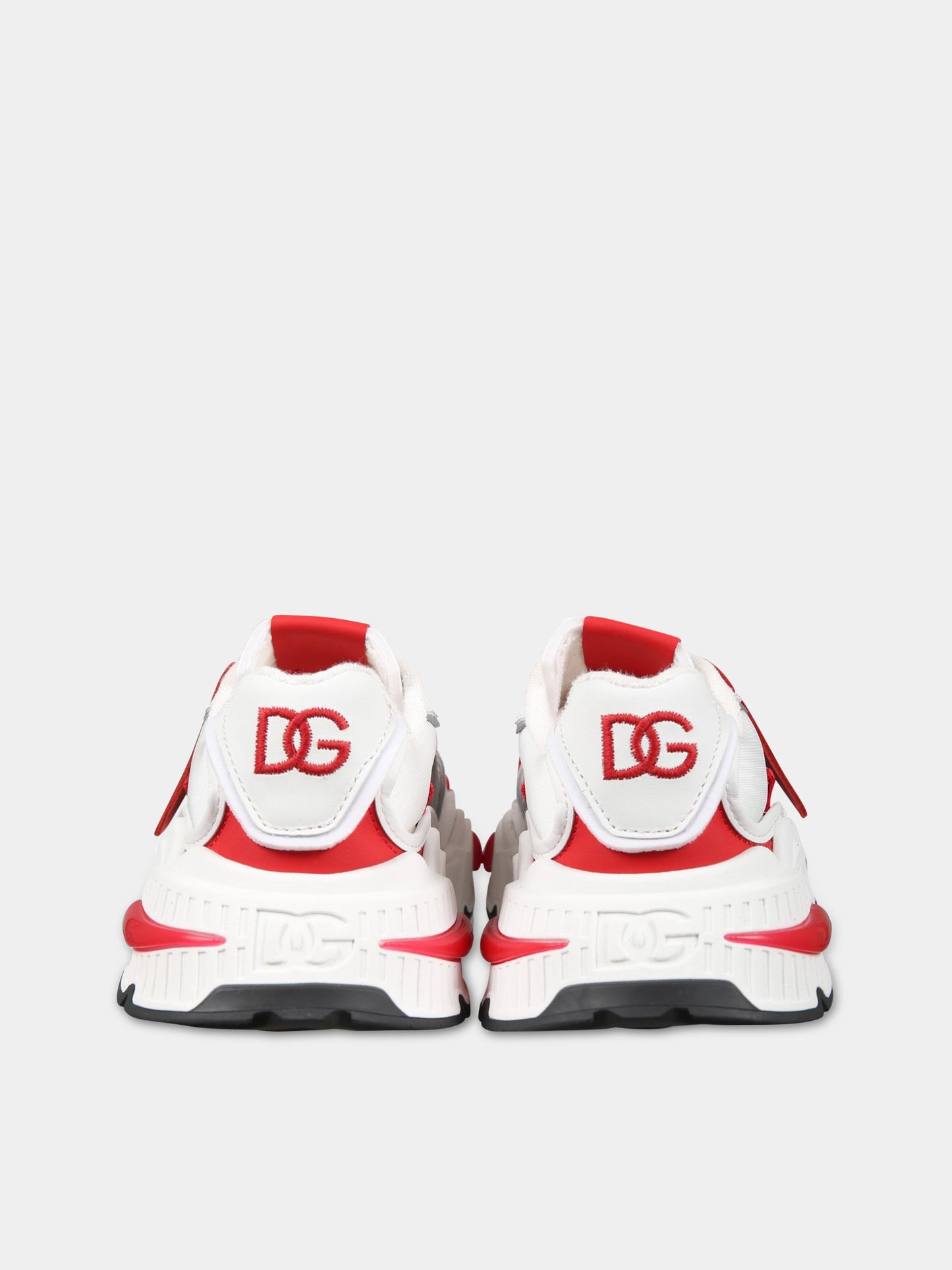 Sneakers bianche per bambino con logo e dettagli rossi,Dolce & Gabbana Kids,DA5118 AY608 8E065