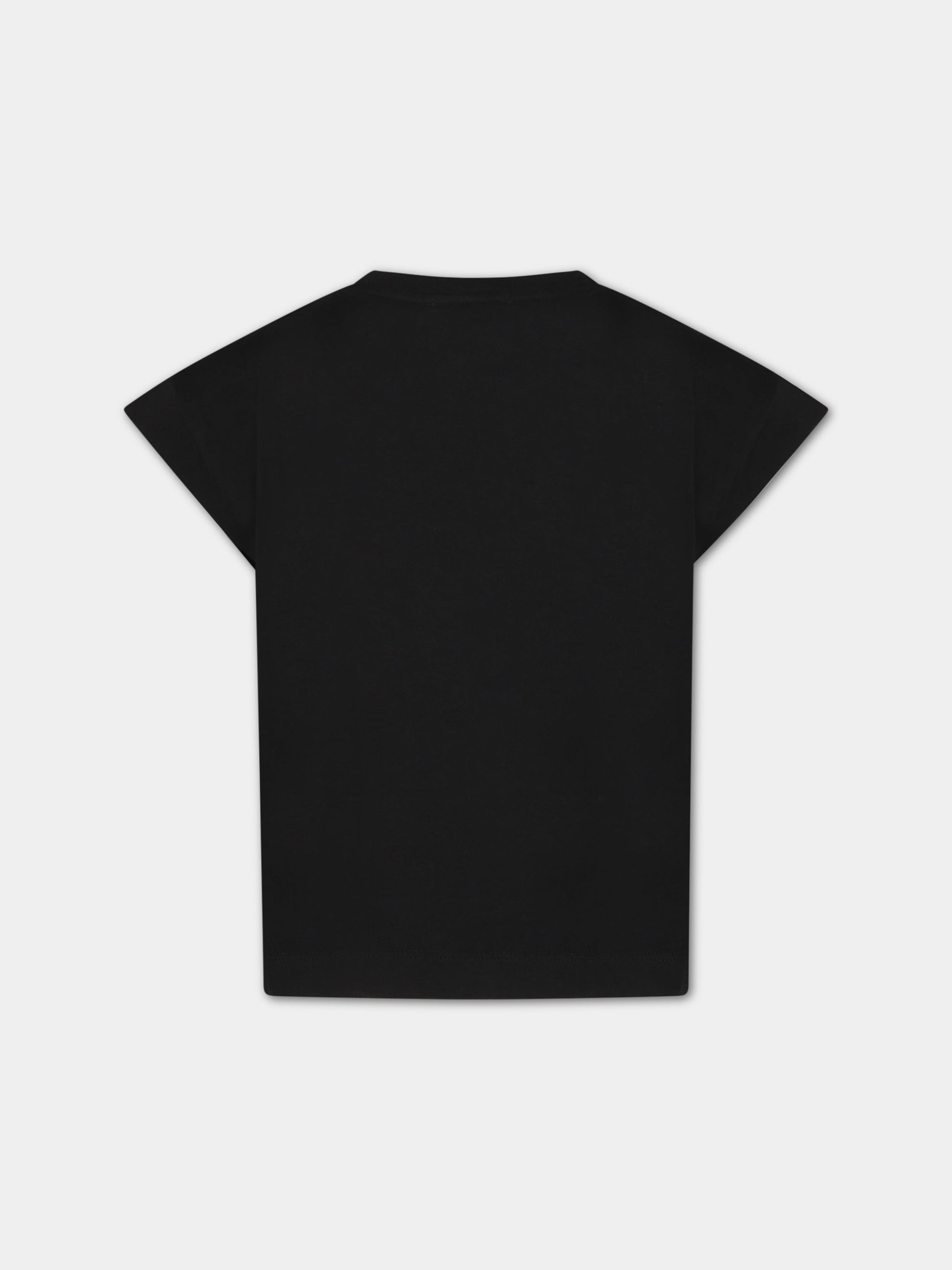 T-shirt nera per bambina con logo bianco,Dolce & Gabbana Kids,L5JTID G7I0E N0000