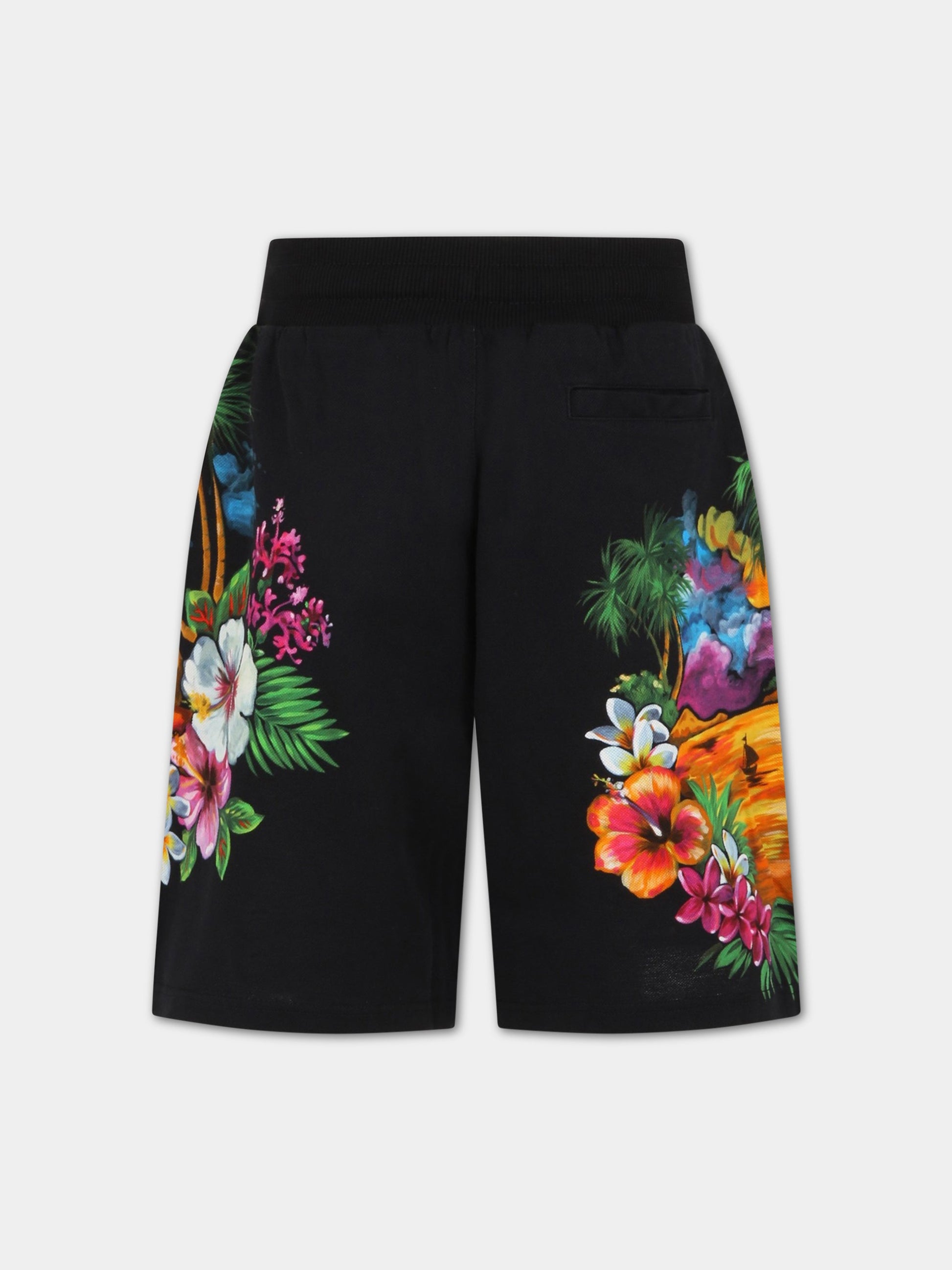 Bermuda nero per bambino con stampa all-over e logo,Dolce & Gabbana Kids,L4JQO1 G7H0V HH4JI