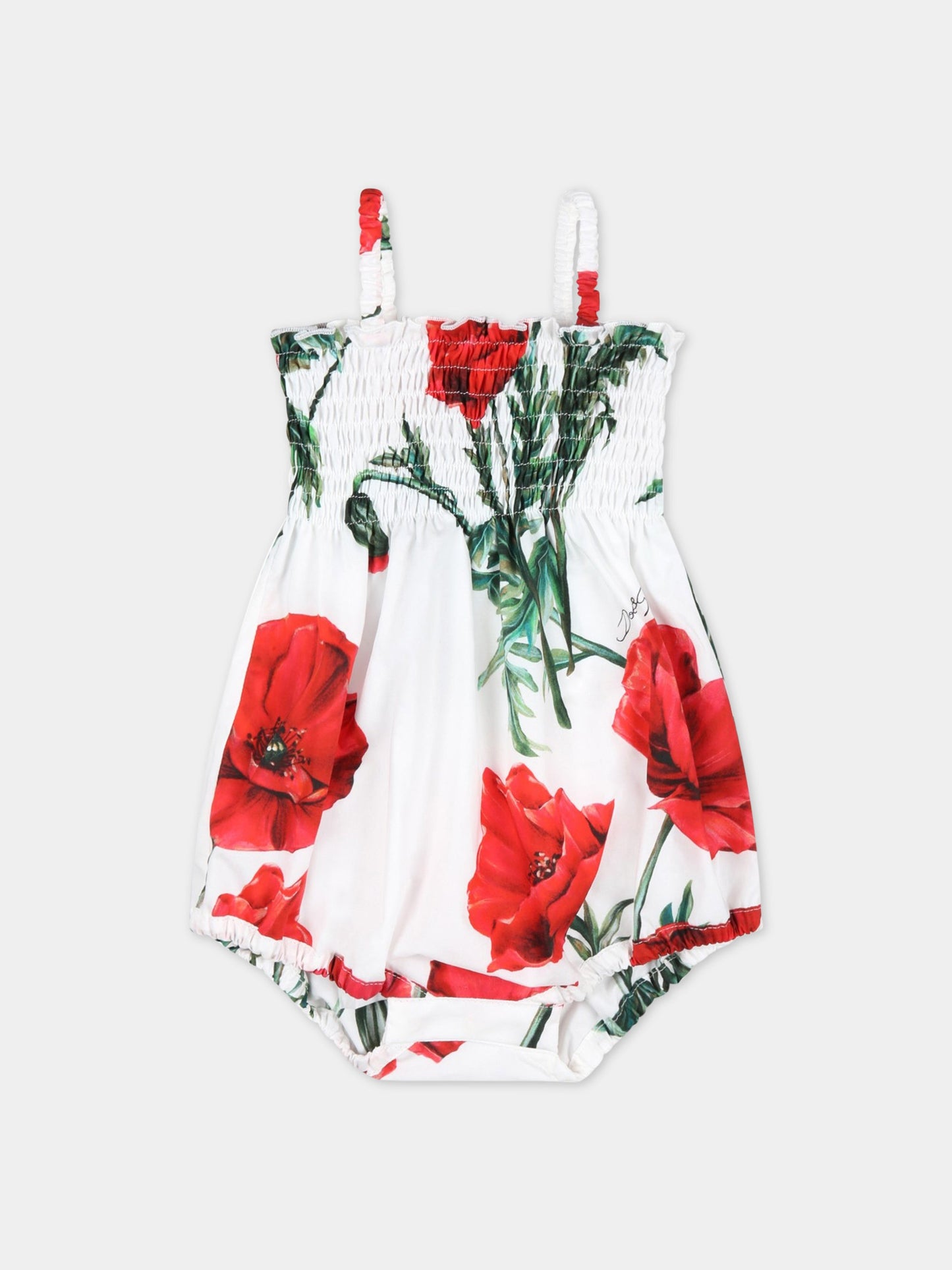 Pagliaccetto bianco per neonata con papaveri,Dolce & Gabbana Kids,L21O70 HS5O1 HA3VN