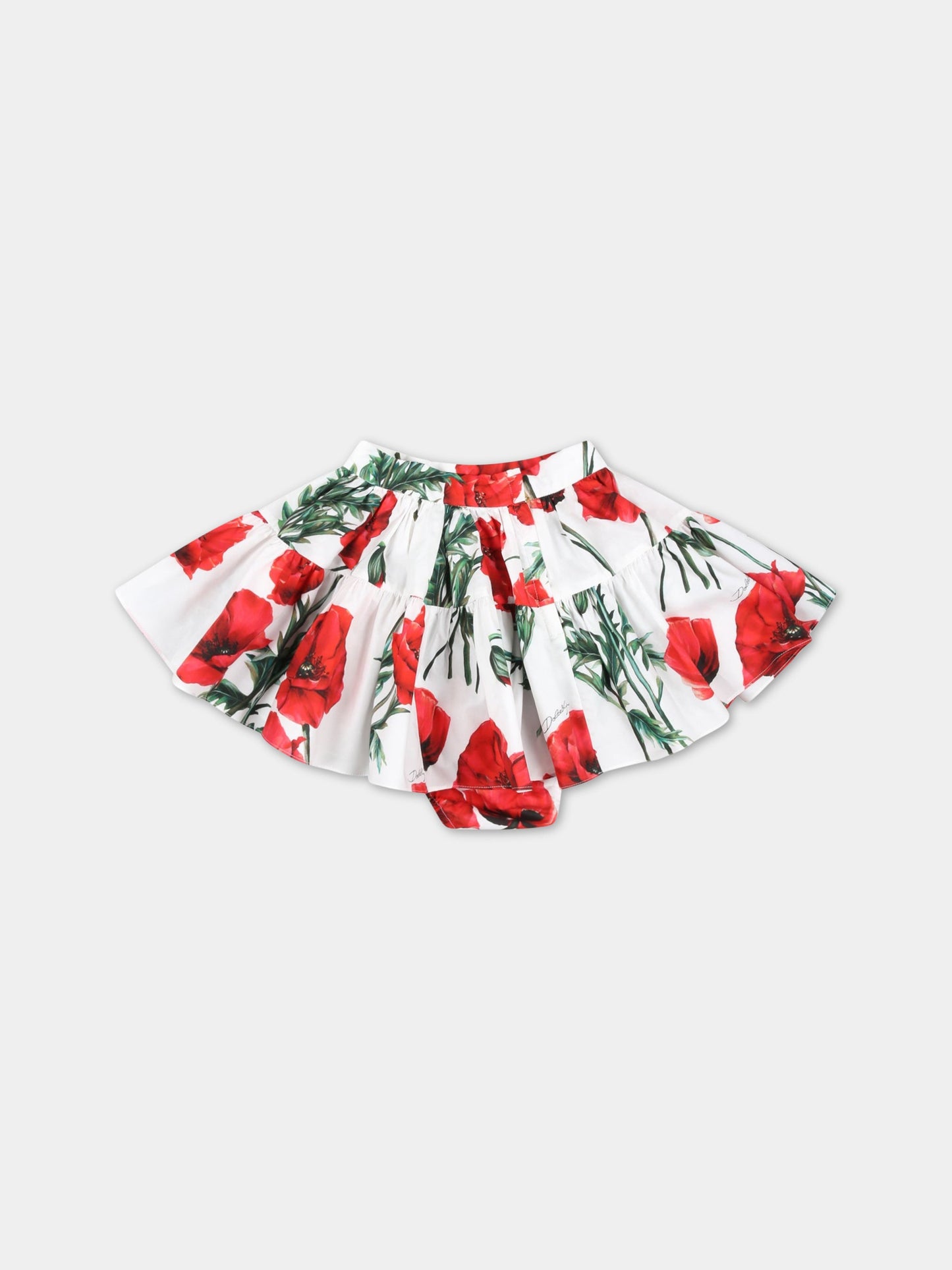 Gonna bianca per neonata con papaveri,Dolce & Gabbana Kids,L24I49 HS5O1 HA3VN