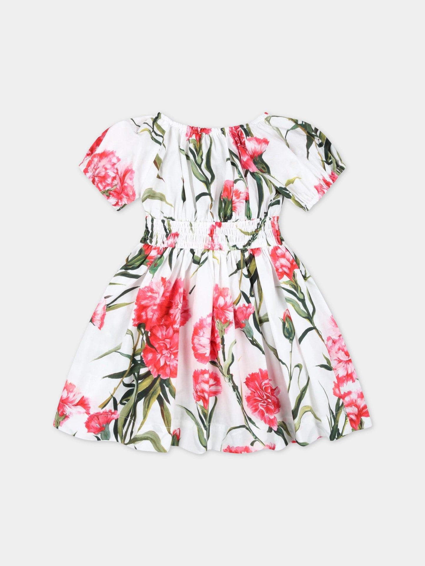 Vestito bianco per neonata con garofani rosa,Dolce & Gabbana Kids,L23DI3 HS5O0 HA3VL