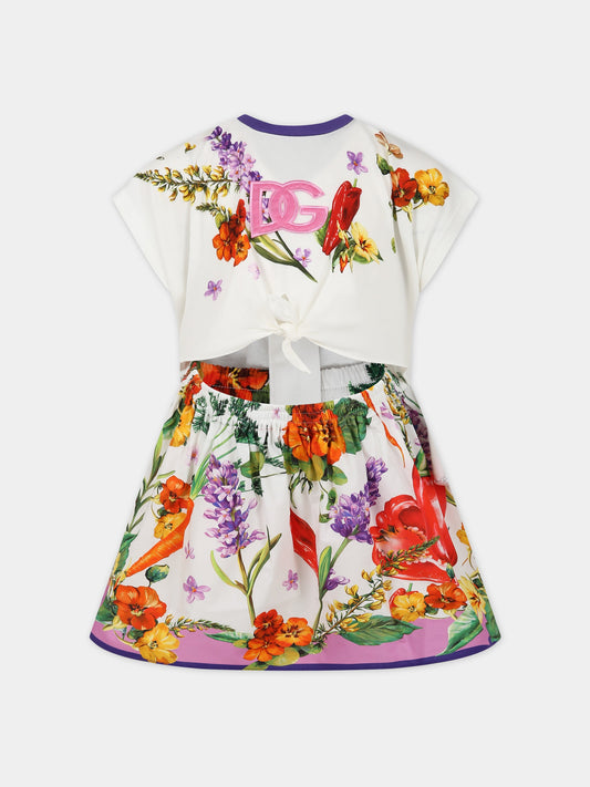 Vestito multicolor per bambina con stampa iconica,Dolce & Gabbana Kids,L5JD6H G7I1A HA4NK