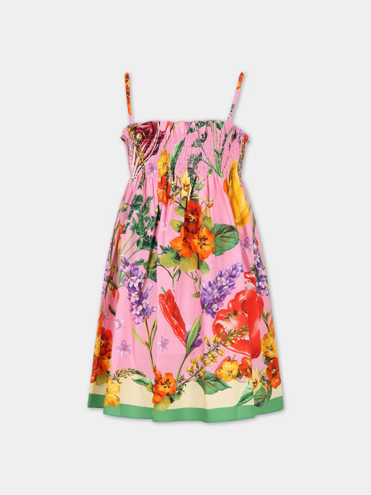 Vestito rosa per bambina con fiori,Dolce & Gabbana Kids,L52DA6 G7I1R HF4NK