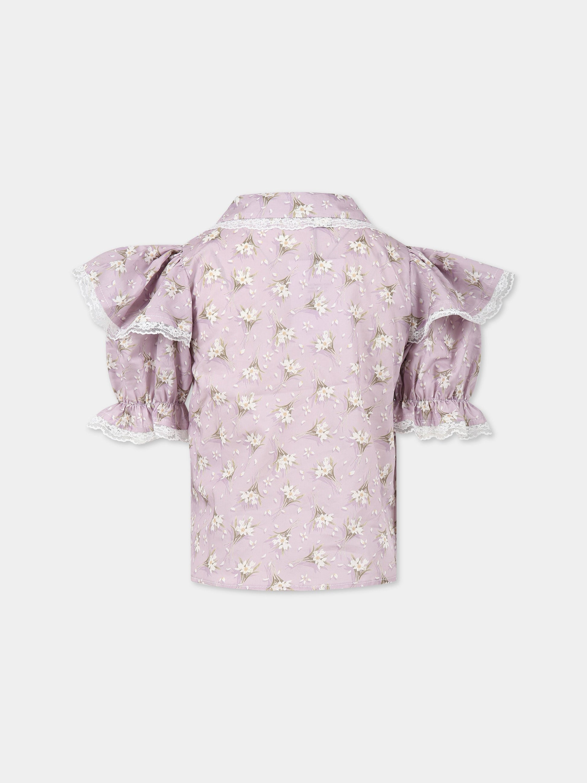 Camicia viola per bambina con stampa floreale,Paade Mode,232130120