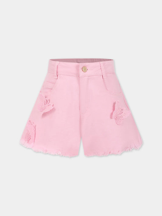 Shorts rosa per bambina con logo ricamato,Blumarine Baby,IA3055T4033 X0483
