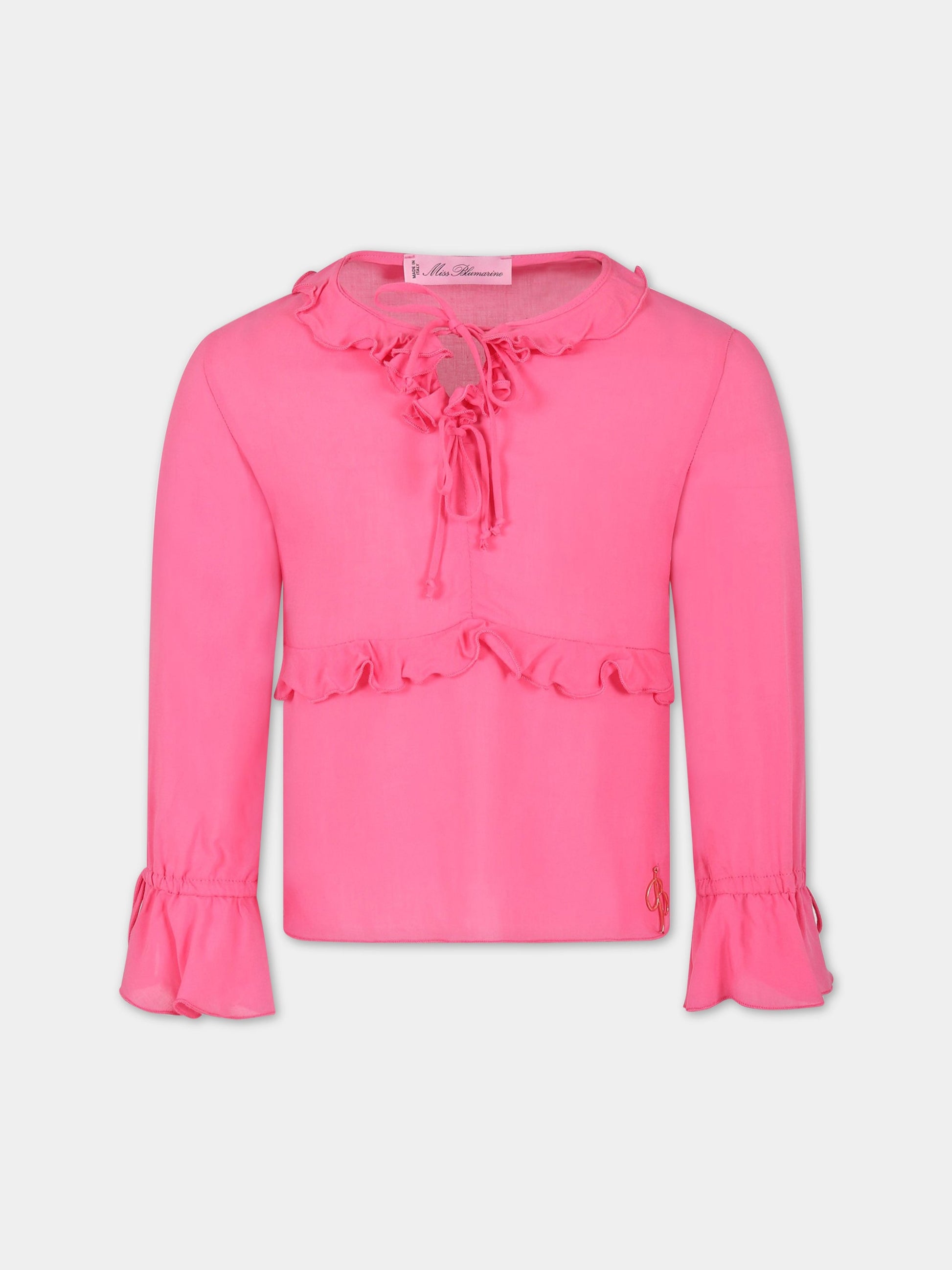 T-shirt fucsia per bambina con logo,Blumarine Baby,IA3149T3443 X0482